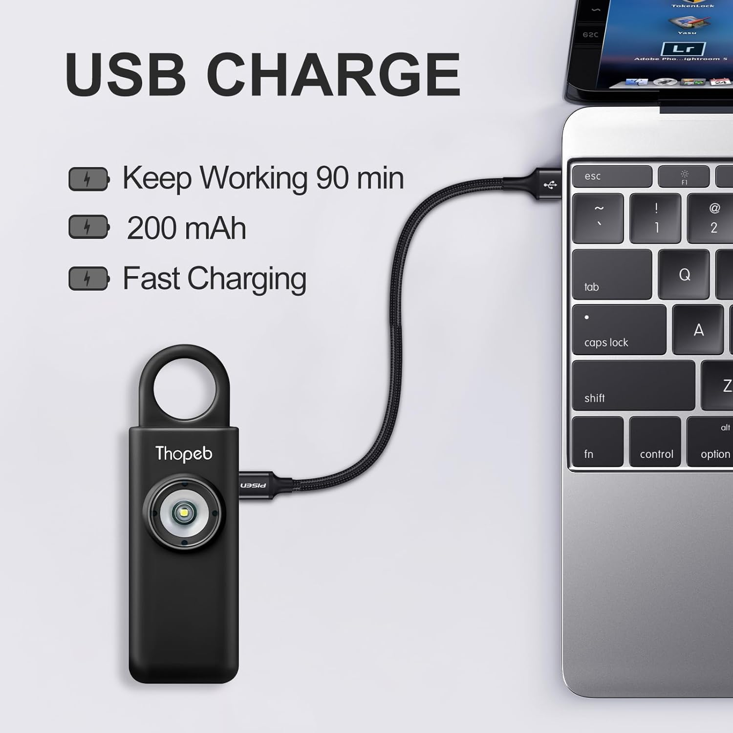 Thopeb&ndash; Personal Safety Alarm for Women&ndash;135Db Siren, Strobe Light and Rechargeable - Safety Alarm Keychain for Women (Charcoal) image number 1