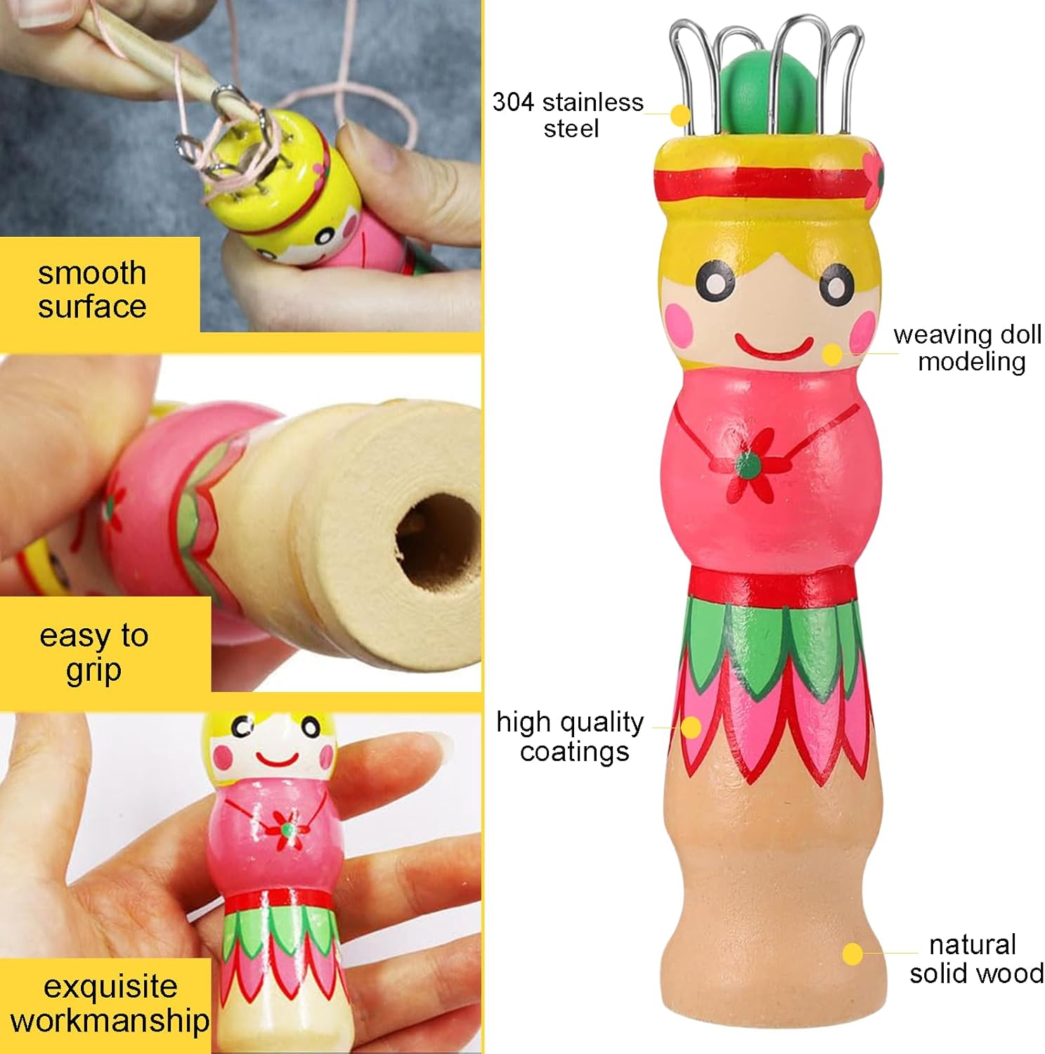 Zvorgath Knitting Tool Kit - 2 Sets Wood Mini Dolls Tools for Kids, Ideal for Knitting Corking, Crochet Yarn, with Spool Knitter Tower image number 2