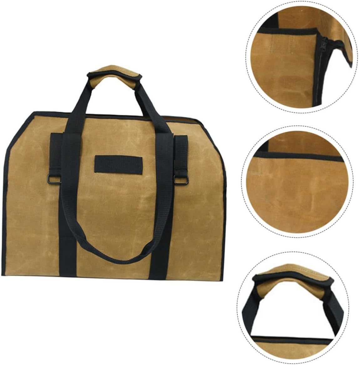 Water-Resistant Waxed Canvas Log Carrier Firewood Tote Bag Capacity Fire-Resistant Storage for Oak Maple Logs with Padded Handles for Camping Fireplace Outdoor Use image number 4