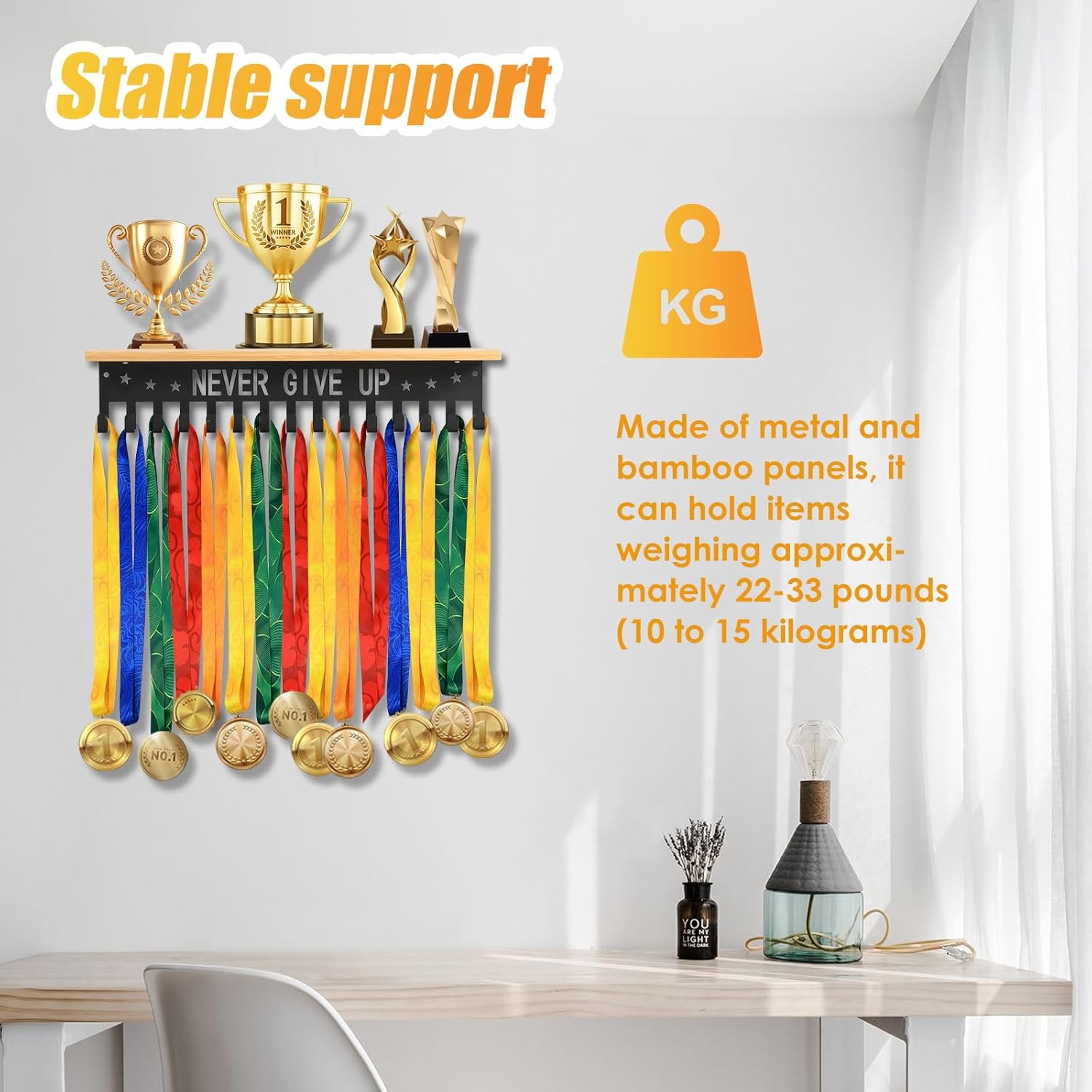 Medal Holder Display,Trophy Rack,Medal Display,Medal Rack,Trophy Display Shelf,Race Medal Display,Gymnastics Medal Holder for Gymnastics Volleyball Swim Race image number 5