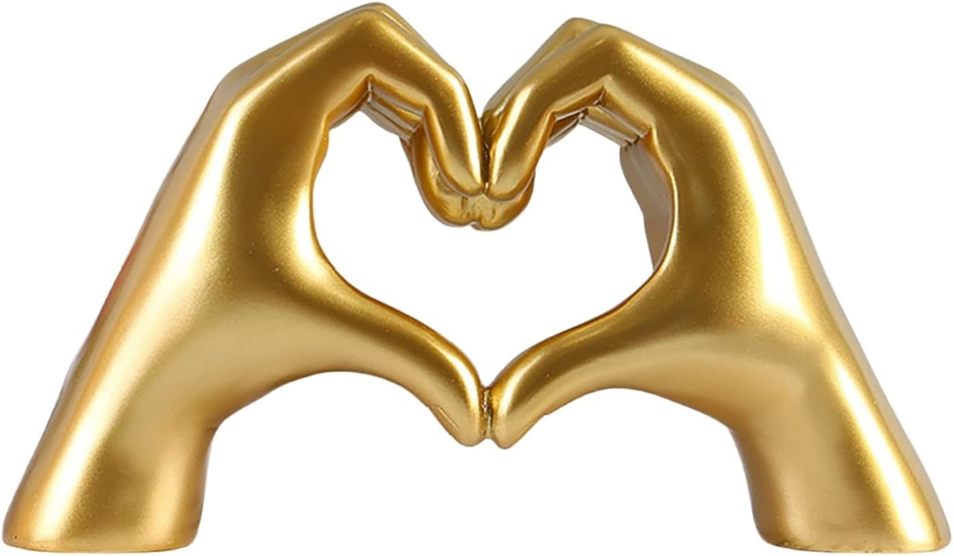 25Cm Gold Heart Hands Statue, Love Finger Sculpture Ornament for Living Room Bedroom Bookshelf Coffe Table Home Decoration