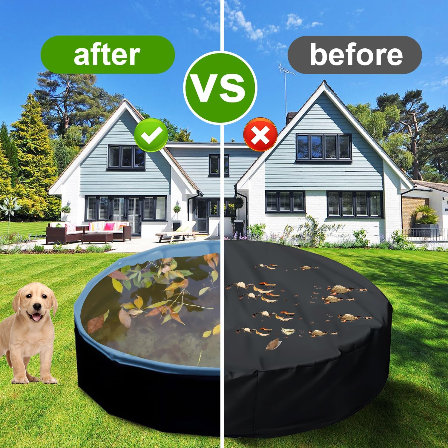 TOYMIS round Dog Pool Cover, 63 Inch /160Cm, Black, Waterproof & Dustproof, Drawstring Design, Fits Universal Dog Pet Bath Tub image number 3