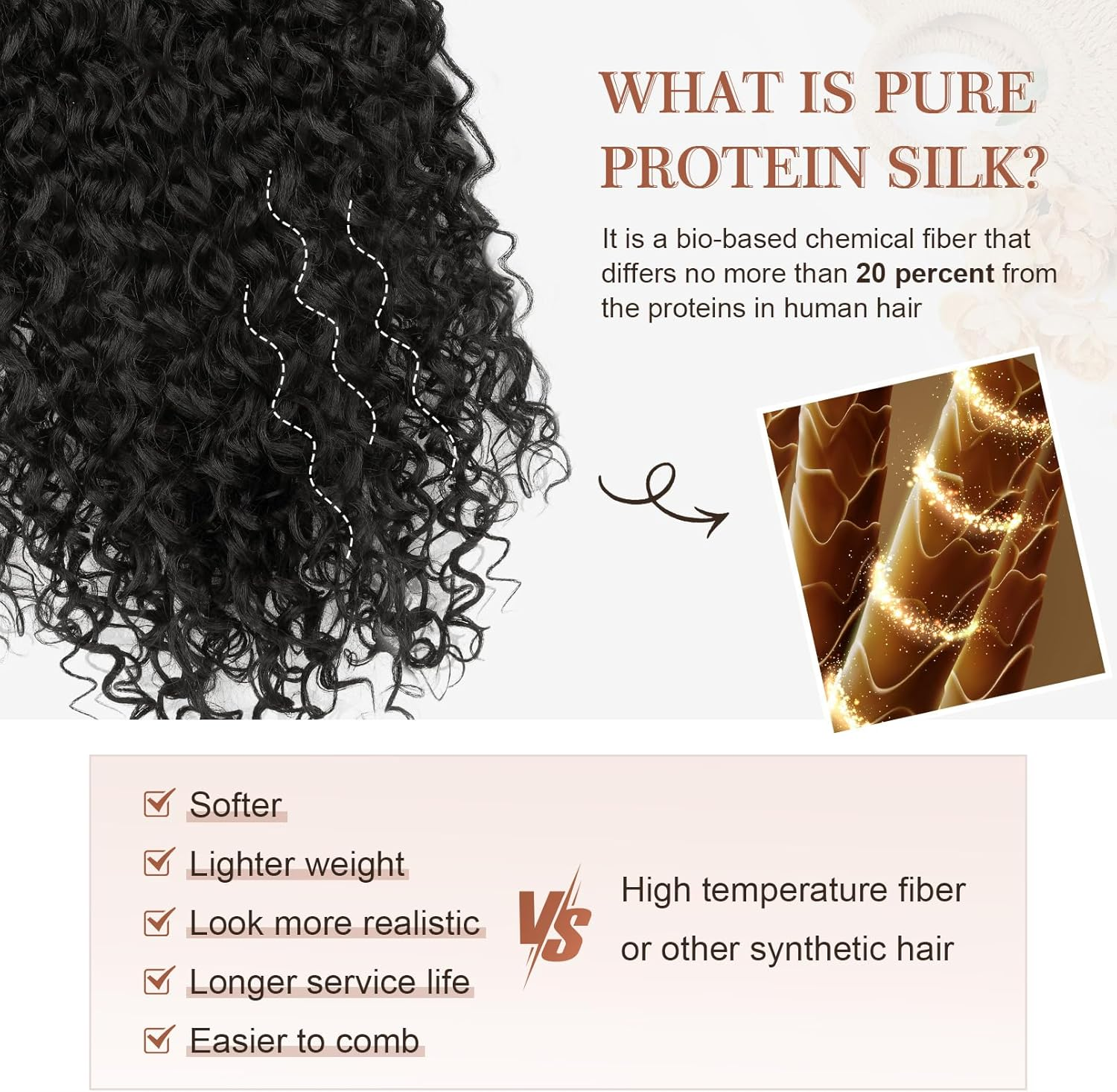 Clip in Hair Extensions, FLUFYMOOZ 4PC 100％ Pure Protein Silk Hair Extensions Long Soft Natural Hairpiece 20 Inch Curly Hair Extension for Women (Black Brown) image number 1