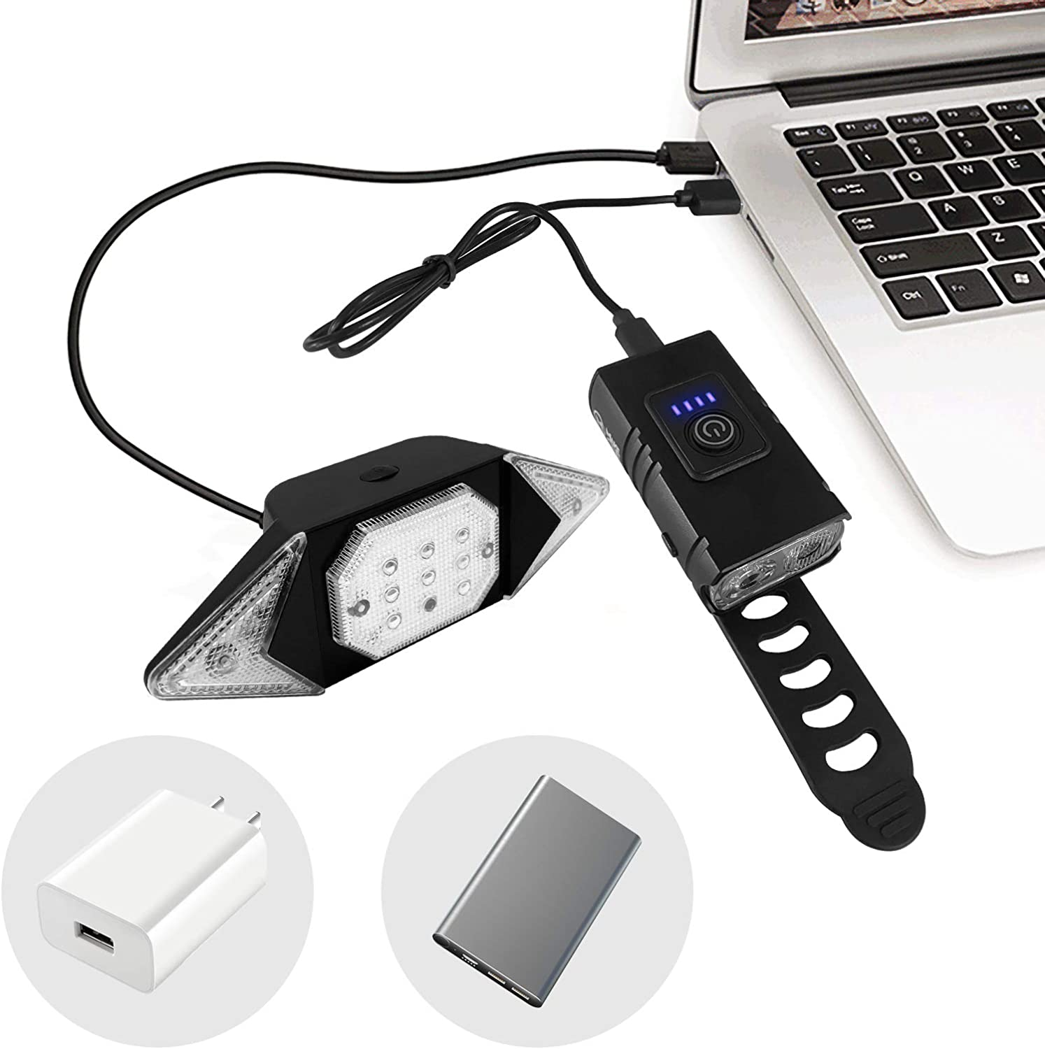 Bike Lights Front and Back Rechargeable, Maketheone Super Bright Bicycle Headlight and Tail Light Set Turn Signals, Easy to Install Safety Flashlight Warning Rear Blinkers for Night Riding Cycling image number 5