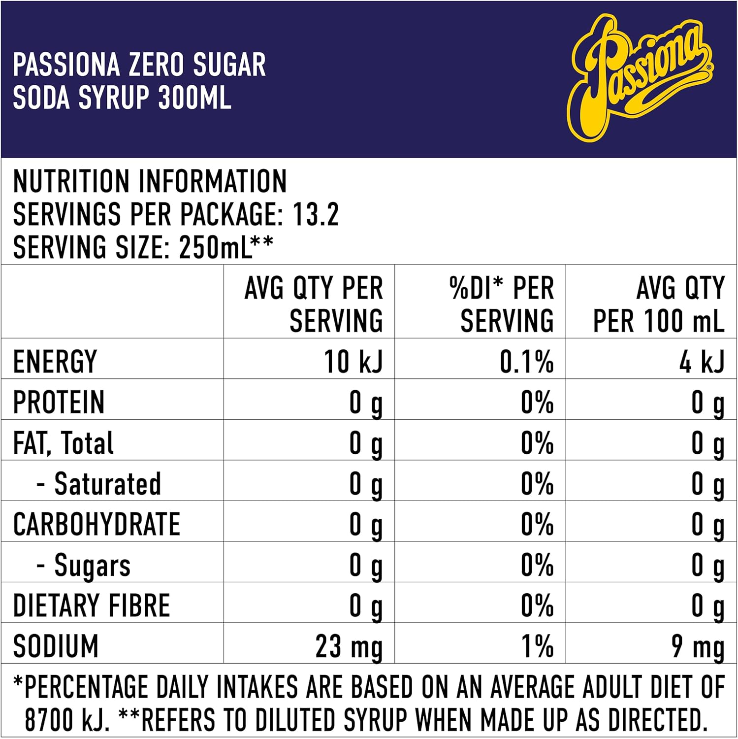 300ML X 12 GLS PASSIONA ZS SODA SYRUP