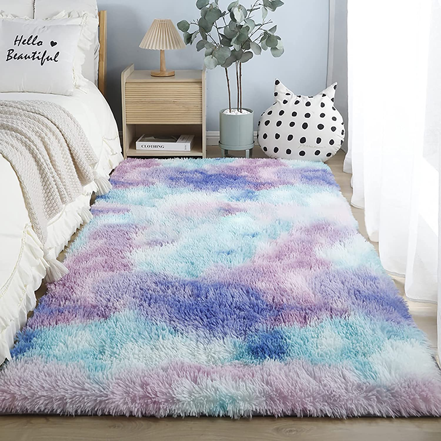 Ultra Soft Rugs for Bedroom 160&times;120Cm,Fluffy Shag Area Rugs for Living Room,Large Comfy Furry Rug for Girls Kids Baby Room Decor,Non Slip Nursery Rug Modern Indoor Fuzzy Floor Carpet (Dream Blue)