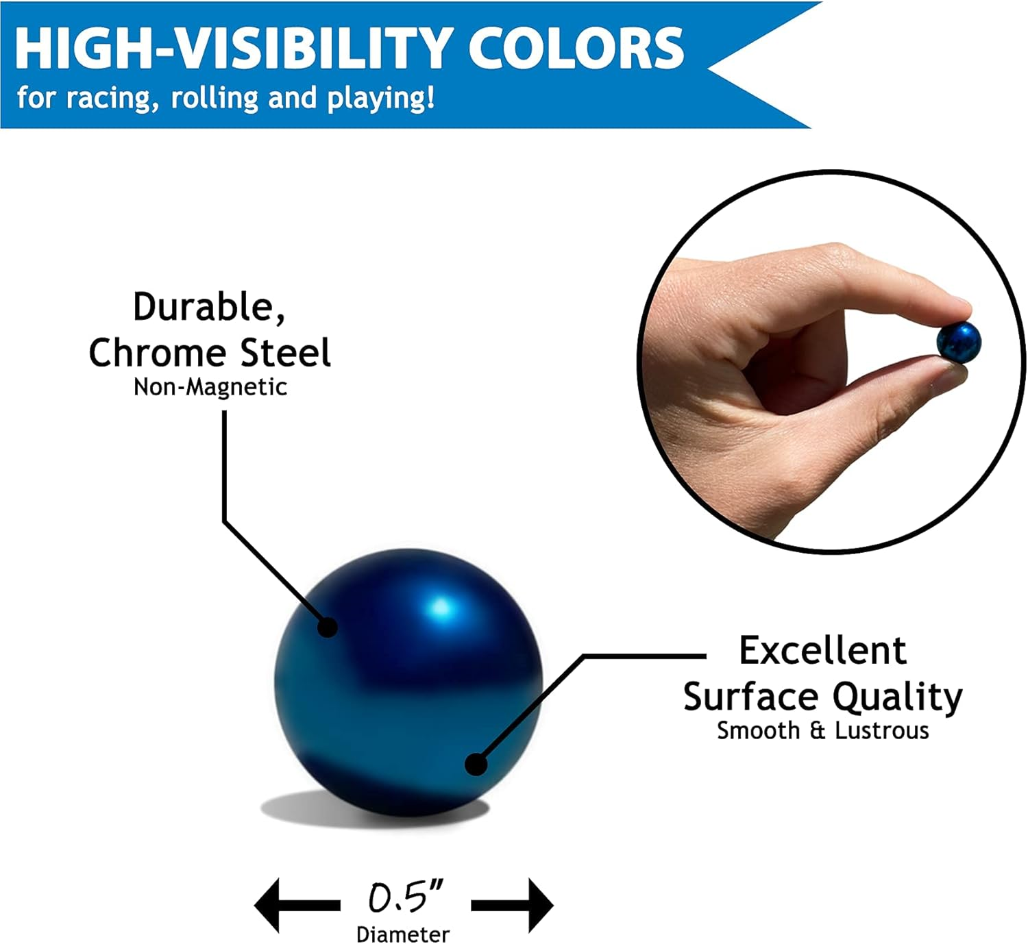 Multi-Colored 1/2" Chrome Steel Balls for Gravitrax Marble Run | High-Visibility Steel Marble Set Great for Racing, Rolling & Games | Colored Marbles Compatible with Marble Runs & Games | 20 Pack image number 2