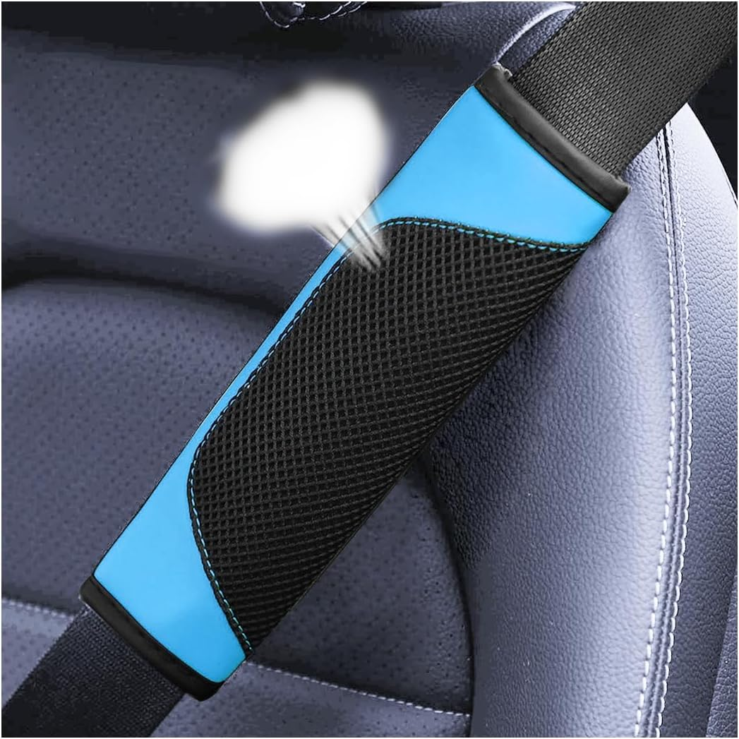 BESULEN Car Seat Belt Pads Cover, 2 Pack Leather Mesh Universal Seatbelt Shoulder Strap Protector, Soft Harness Pad Safety Belt Cover for Comfortable Driving, Car Interior Accessories (Blue)