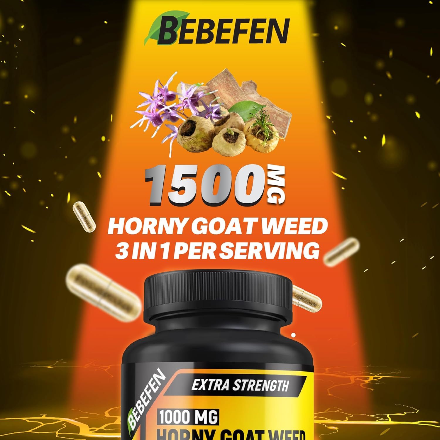 Horny Goat Weed for Men - Extra Strength with Black Maca Root, Tongkat Ali - 60 Capsules image number 4