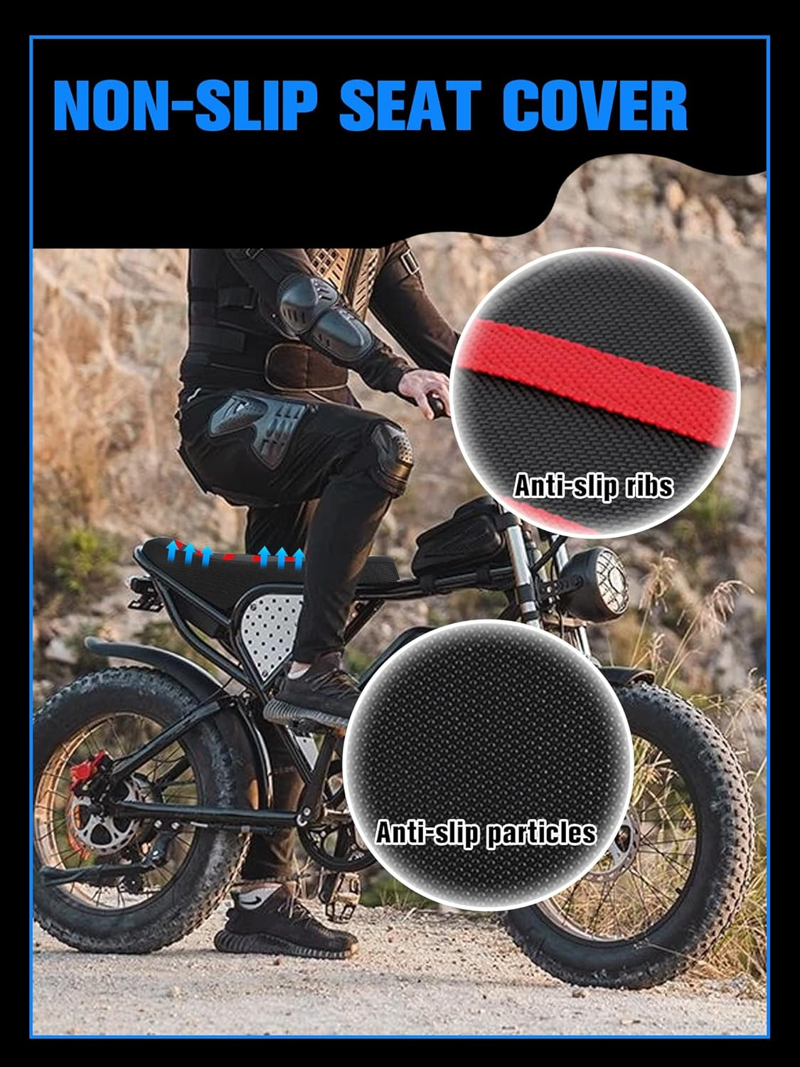 Non-Slip Seat Cover Compatible Fit for Ridstar Q20 Ebike E-Bike, Electric Bike Soft Seat Cover Red - White image number 2