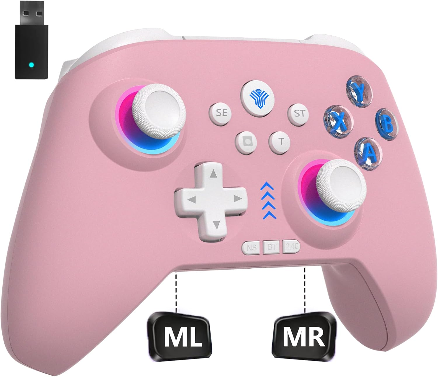 2.4G Wireless PC Controller with RGB Lighting/Programming Keys/Hall Joysticks/Hall Triggers/Vibrations,Three-Mode Switch Controller,Plug and Play Work for Windows PC, Android, Switch, Steam,Tv