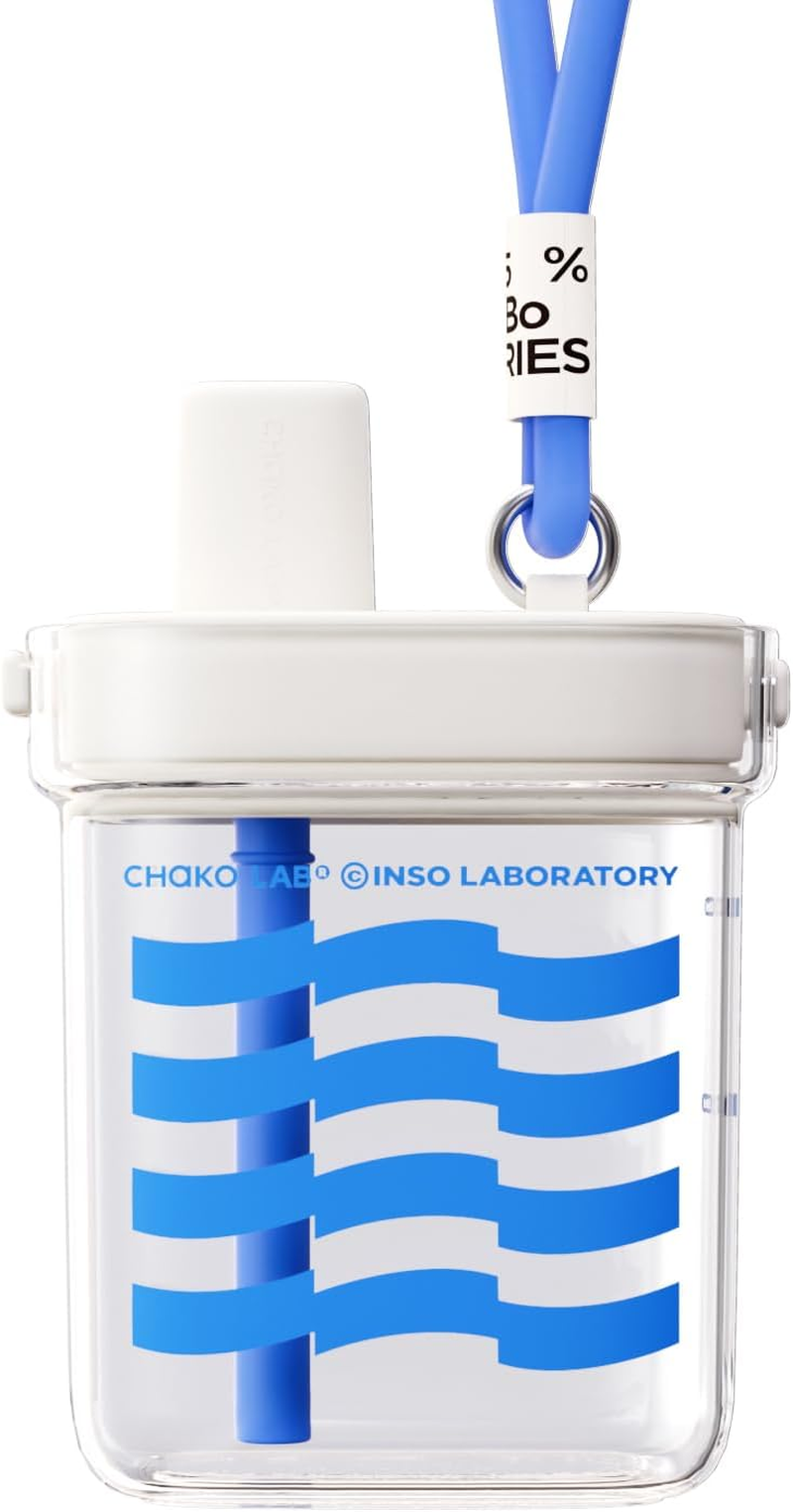 CHAKO LAB Portable Flat Water Bottle (24 Oz,700Ml) with Straw,Bpa Free Tritan,Leak Proof,Light Weight,For Travel,Gym,Fitness,Work,Camping Etc,White&Blue