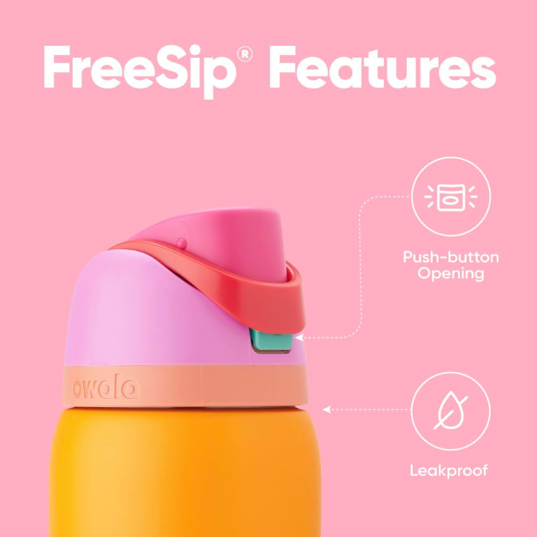 Owala Freesip Insulated Stainless Steel Water Bottle with Straw for Sports and Travel, Bpa-Free, 32-Oz, Orchid/Orange (Tropical) image number 2