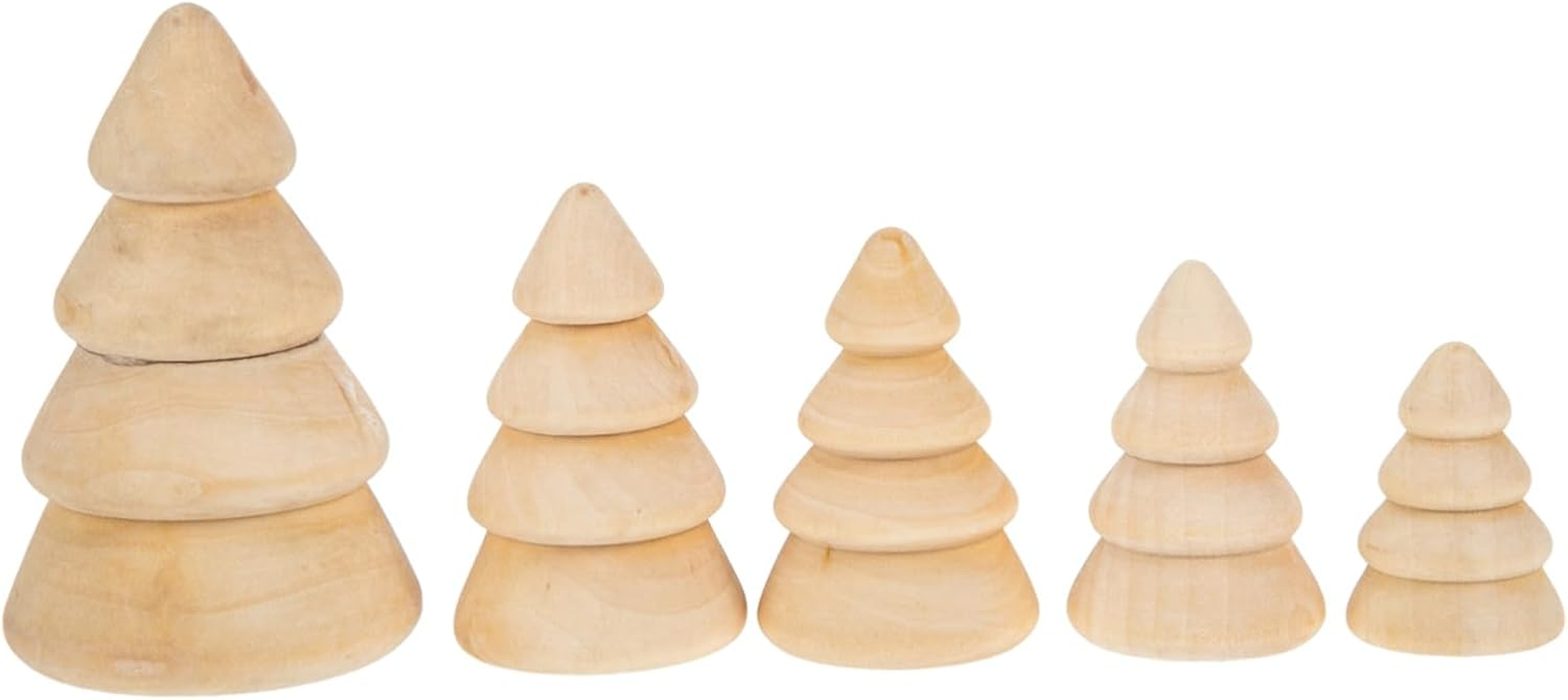 Wooden DIY Christmas Tree Decor Set 5Pcs Large Natural Xmas Tree Ornaments Festival Desktop Decoration for Holiday Home Display