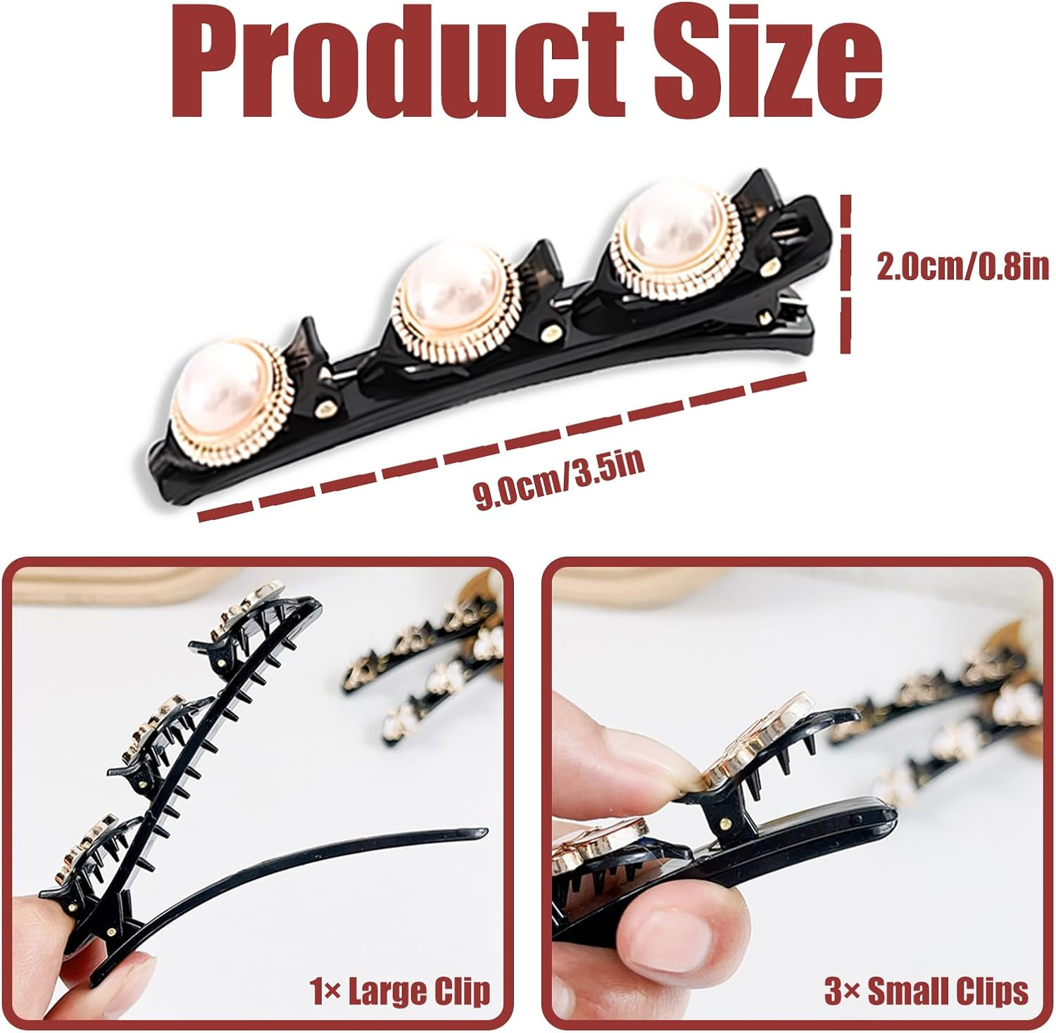 WATUNID 16 Pieces Glitter Crystal Stone Braided Hair Clips, Rhinestone Pearl Four Leaf Clover Rose Flower Double Layer Section Hair Clip with 3 Small Clips, Hair Accessories for Women