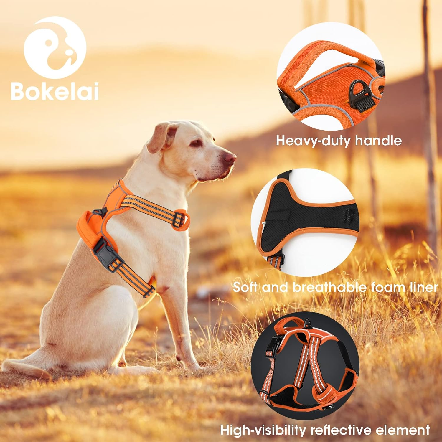 No Pull Dog Harness for Small Medium Large Dogs Adjustable Reflective Pet Vest with Front Clip Padded Harness for Dogs Easy Control Handle Best for Outdoor Training and Walking Orange S - Medium, Black Harness+Leash image number 6
