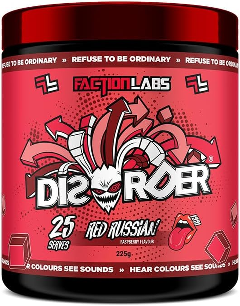 Faction Labs Disorder Original Pre Workout Powder, Red Russian, Sugar Free Caffeinated Gym Supplement, 25 Serves, 225G image number 1