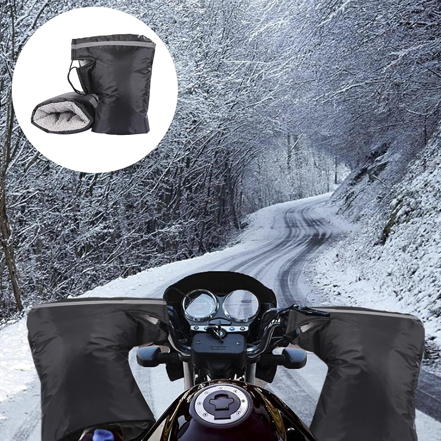 Motorcycle Handlebar Muffs Gloves for Men Women Waterproof, Winter Thickened Windproof Hand Warmer for Motorbike Scooter image number 3