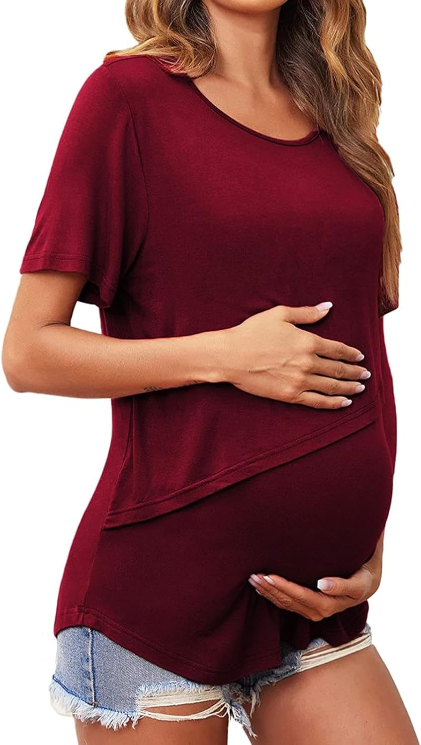 Women'S Maternity Shirts Breastfeeding Tshirt Full Coverage Skin Friendly Breastfeeding Tees Nursing Shirts for Daily Wear - Black M image number 4