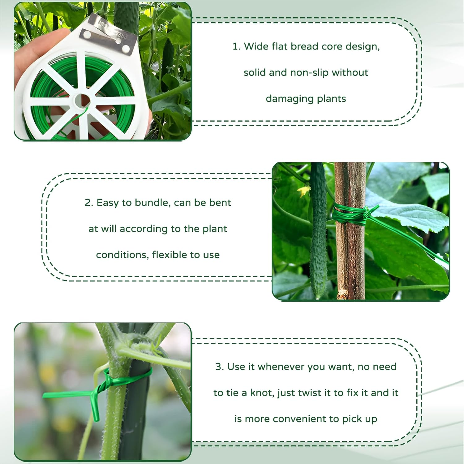 100 M Plant Wire Binding Wire, Plant Binding Wire, Coated Green, Lumens Wire, Garden Wire, Soft, Plant Cord with Built-In Cutter for Gardening, Climbing Plants, Vines, Shrubs and Flowers image number 3