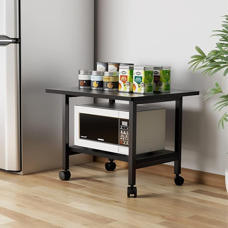 Printer Stand, Desktop Printer Stand with Storage Shelves, Mobile Printer Cart with 4 Wheels, under Desk Printer Table for Printer, Scanner, Fax, 18.9" X 15.7" X 14.6", Black image number 5