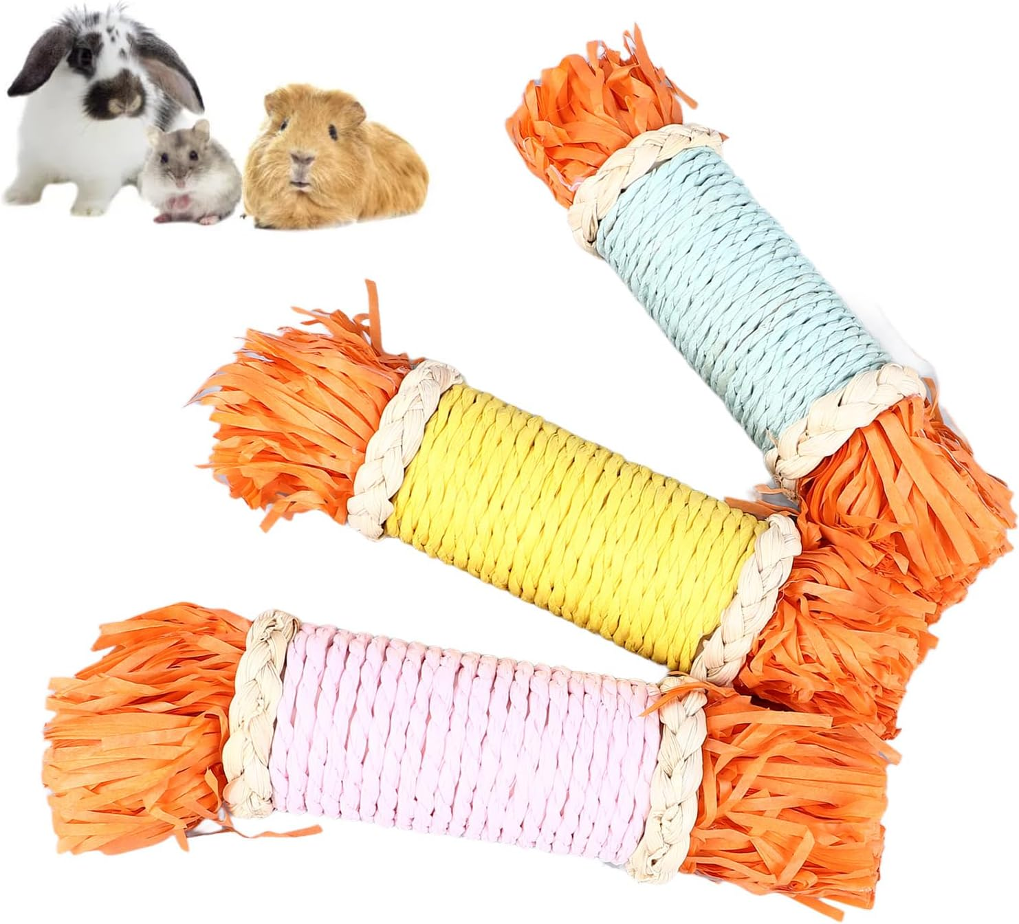 3Pcs Rabbit Chew Toys, Colorful Paper Tube Safe Relieve Boredom Rabbits Teeth Grinding Toys, Small Animals Chew Toys for Hamster Guinea Pig image number 3
