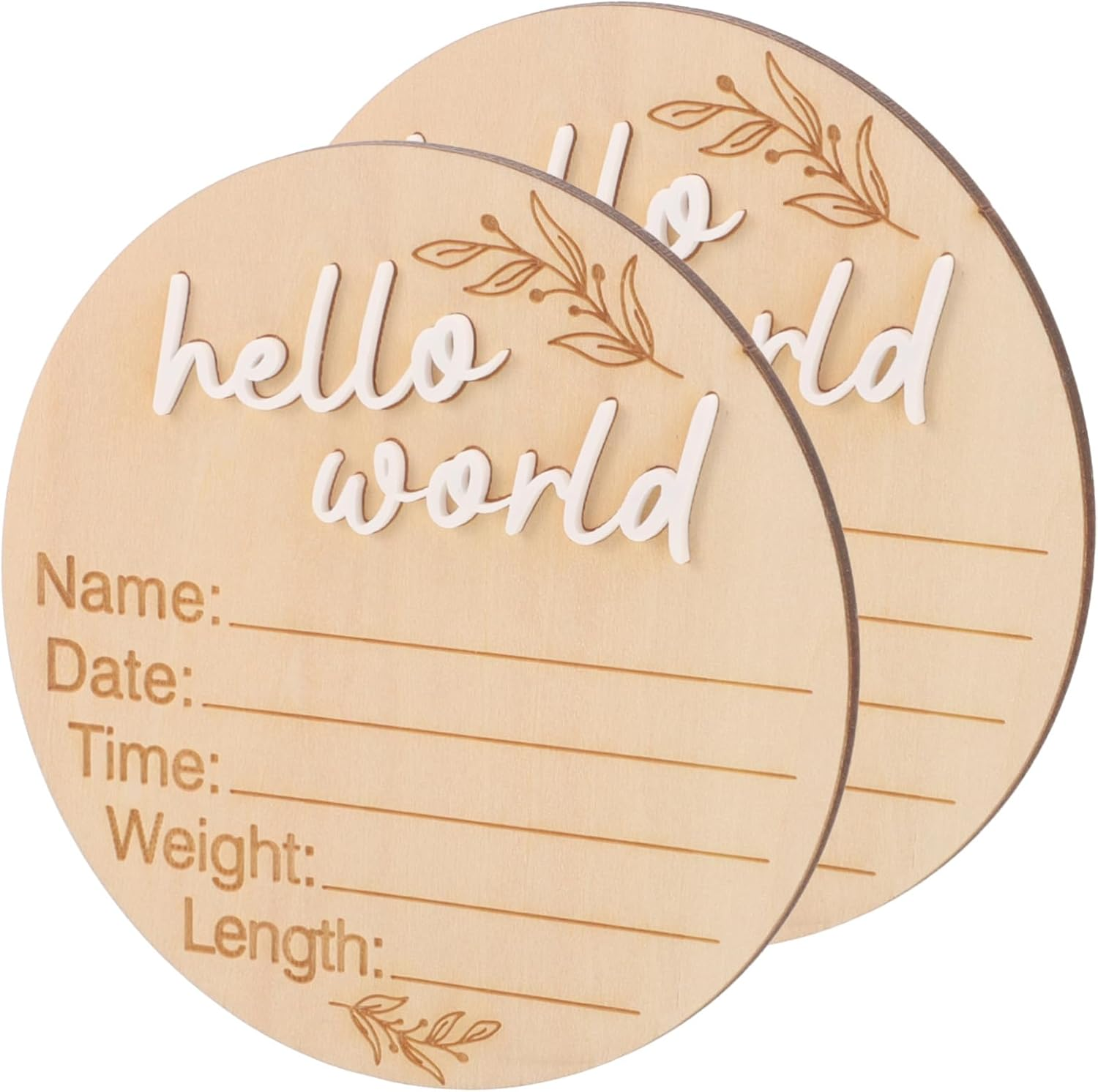 2Pcs Wooden Birth Announcement Sign Milestone Plaque for Newborns Natural Name Signs for Hospital Nursery Decor image number 5