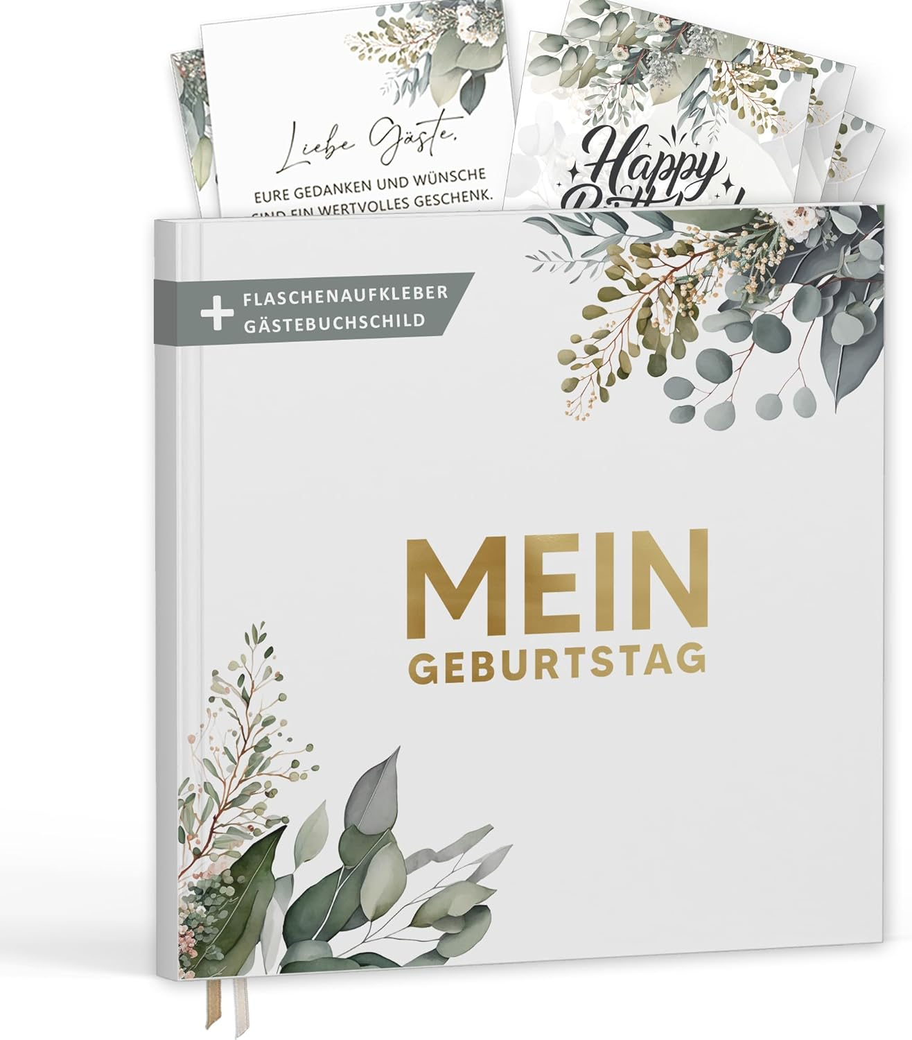 My Birthday Guest Book with Wine Labels - Memory Book Eucalyptus Look Family & Friends to Fill in No Questions - Blank Hardcover 72 Pages (Mein Geburtstag, 21 X 21 Cm) - 40 My Birthday image number 2