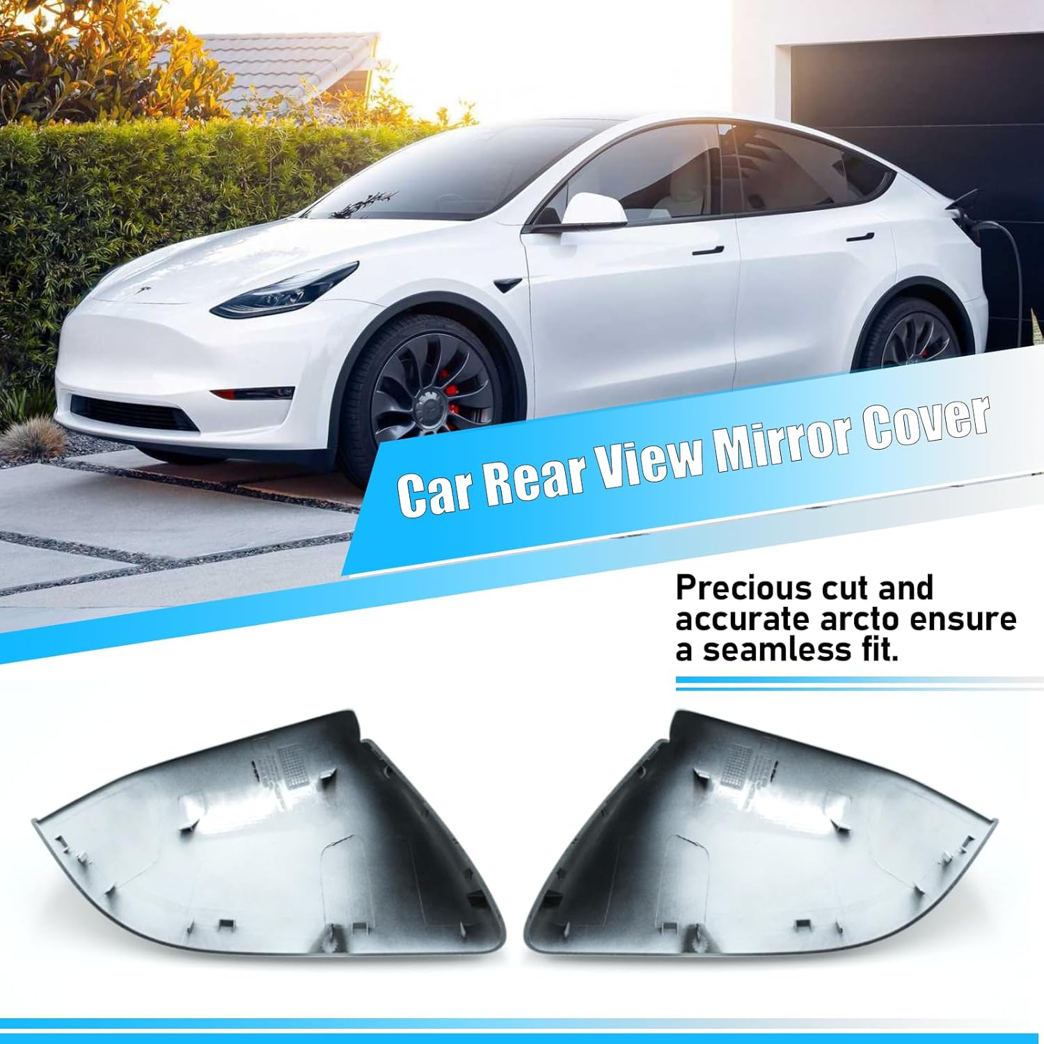 Jaronx Compatible with Tesla Model Y Mirror Caps Side Mirror Replacement 2020-2024,Left Right Rear View Mirror Cover,Side Mirror Cover Cap for Tesla Model Y Accessories (Pearl White) image number 3