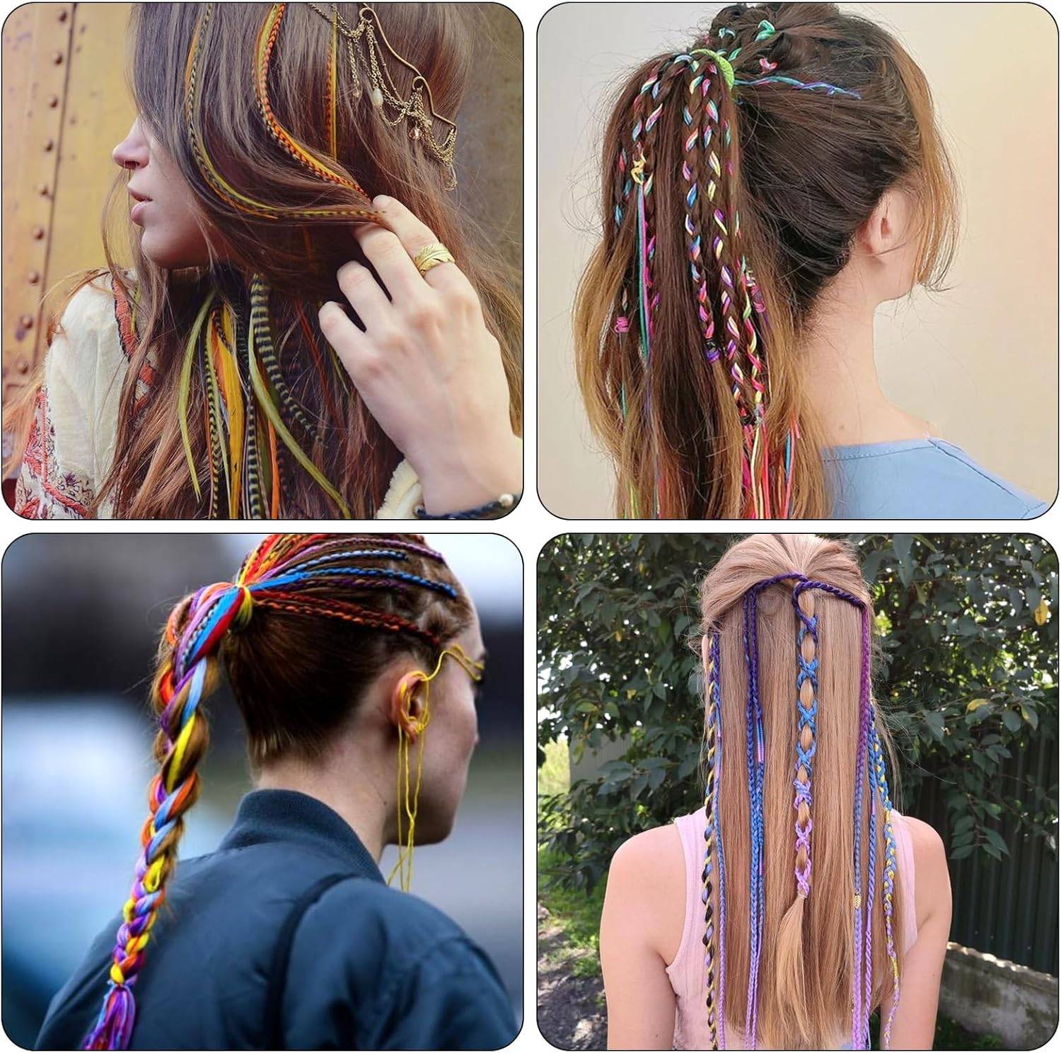 60 Piece Colourful Hair Extensions Set, Art Hair Extensions, Colourful Hair Strands, Children'S Glitter Hair Strands, Hairpiece, Pliers, Hook with 100 Beads, Ponytail Braids, Clip image number 3