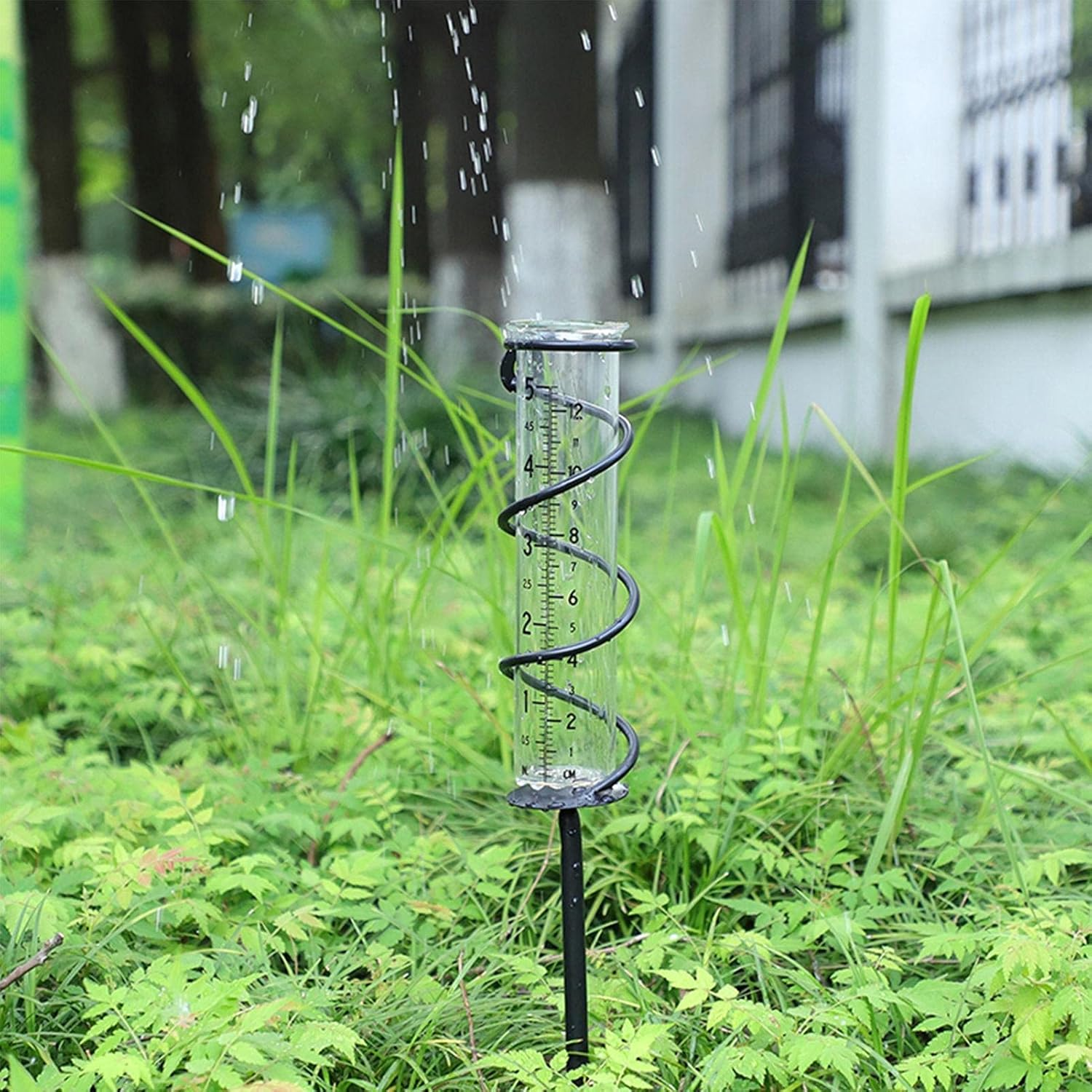 Rain Gauge,Glass Rain Guage Outdoor, Rain Water Meter Measuring Decor Rain Gauge Stake for Your Garden Deck Farm Lawn Landscape image number 2