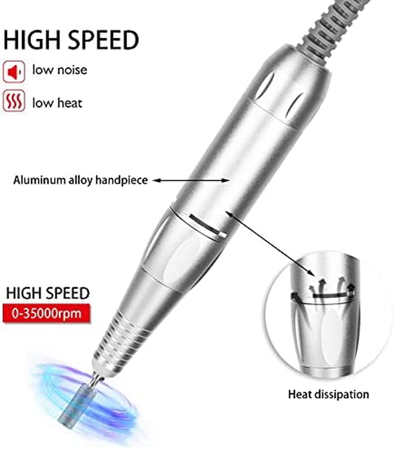 Nail Drill Machine 0‑35000Rpm, Ergonomic Sturdy Durable Electric File Efile for Acrylic Nails Gel Polishing, Nail Drill Handle for Salon and Home Use image number 1