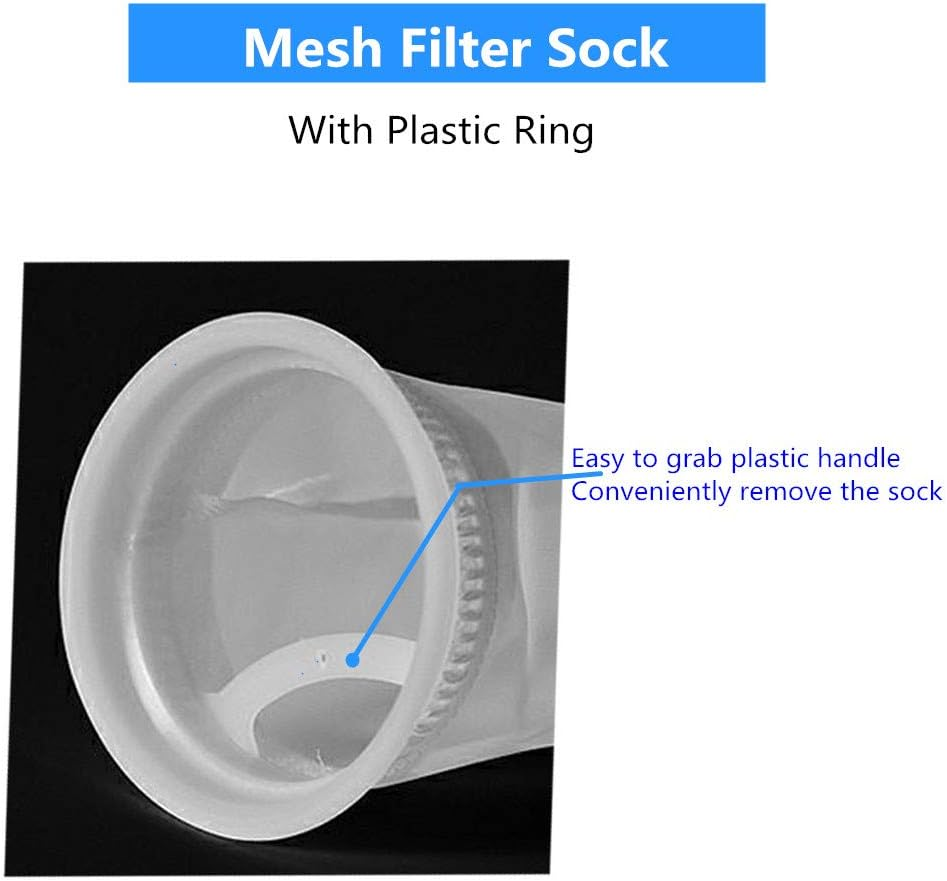 2 Pack Mesh Filter Socks 50 Micron 4" Plastic Ring, 9" Short Bag Nylon Filter Bags for Aquarium Marine Reef Sump image number 5