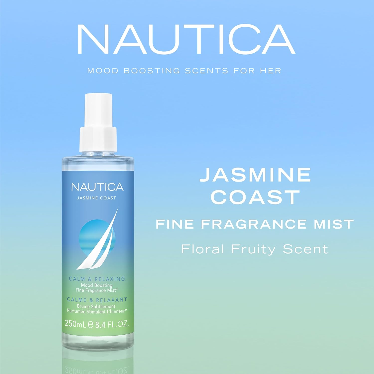 Nautica Jasmine Coast Fragrance Hair and Body Mist for Women, Mood-Boosting Perfume, Calm & Relaxing, Floral-Fruity Fragrance, Vegan Formula, Long Lasting Scent, 8.4Oz image number 3
