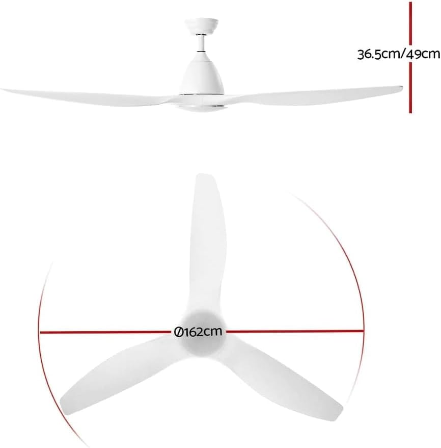 Devanti 64" Ceiling Fan with Light and Remote, 3 ABS Blades, 8 Hour Timer, DC Motor, 3 Kinds of LED Lighting, Modern Ceiling Fan for Home Indoor Outdoor &ndash; White image number 5