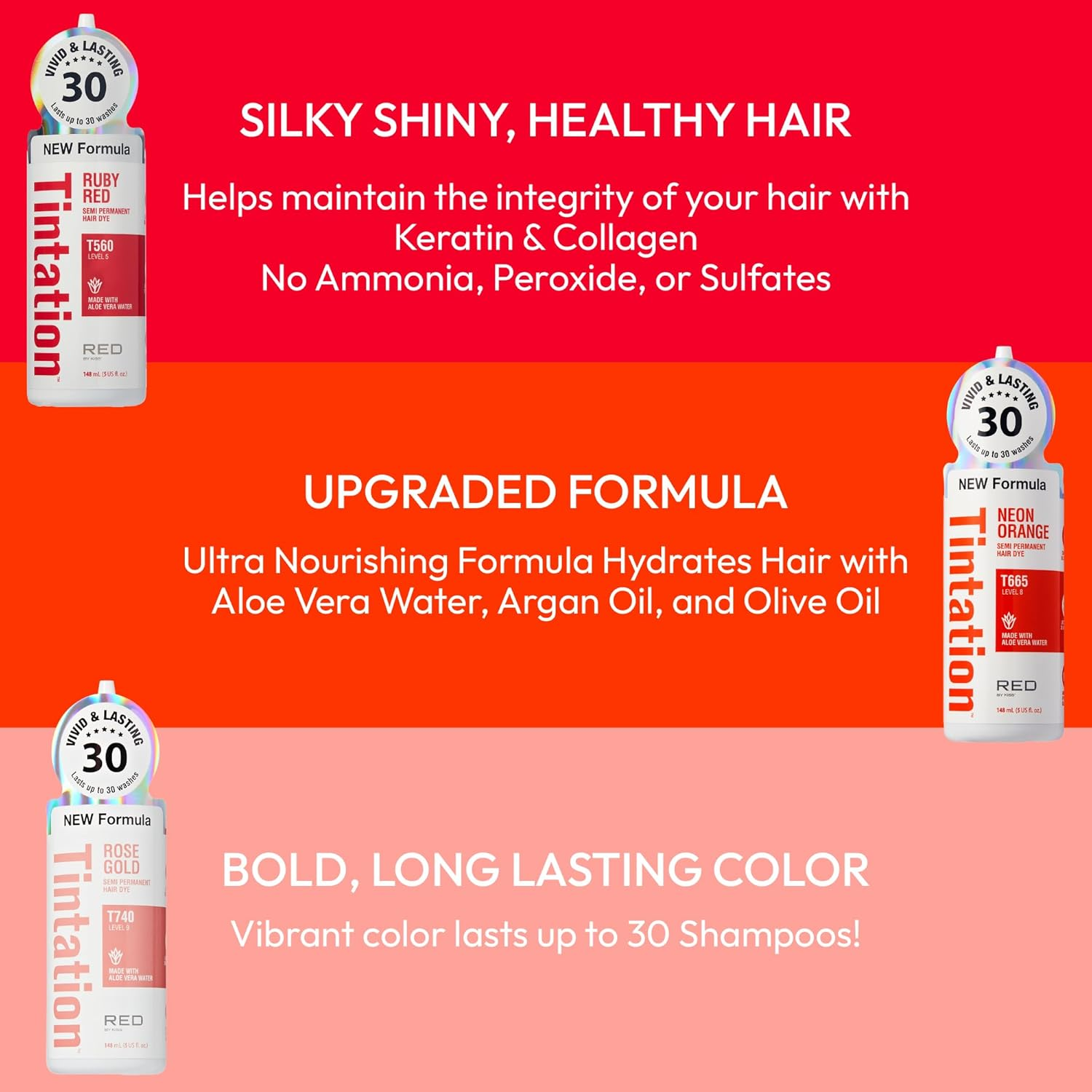 Red by Kiss Tintation Semi-Permanent Hair Color, Aloe Vera Water Based, Argan Oil, Olive Oil, Collagen & Keratin, Long-Lasting Color Dye (Rose Gold, 2 Pk, 5 Fl Oz) image number 1