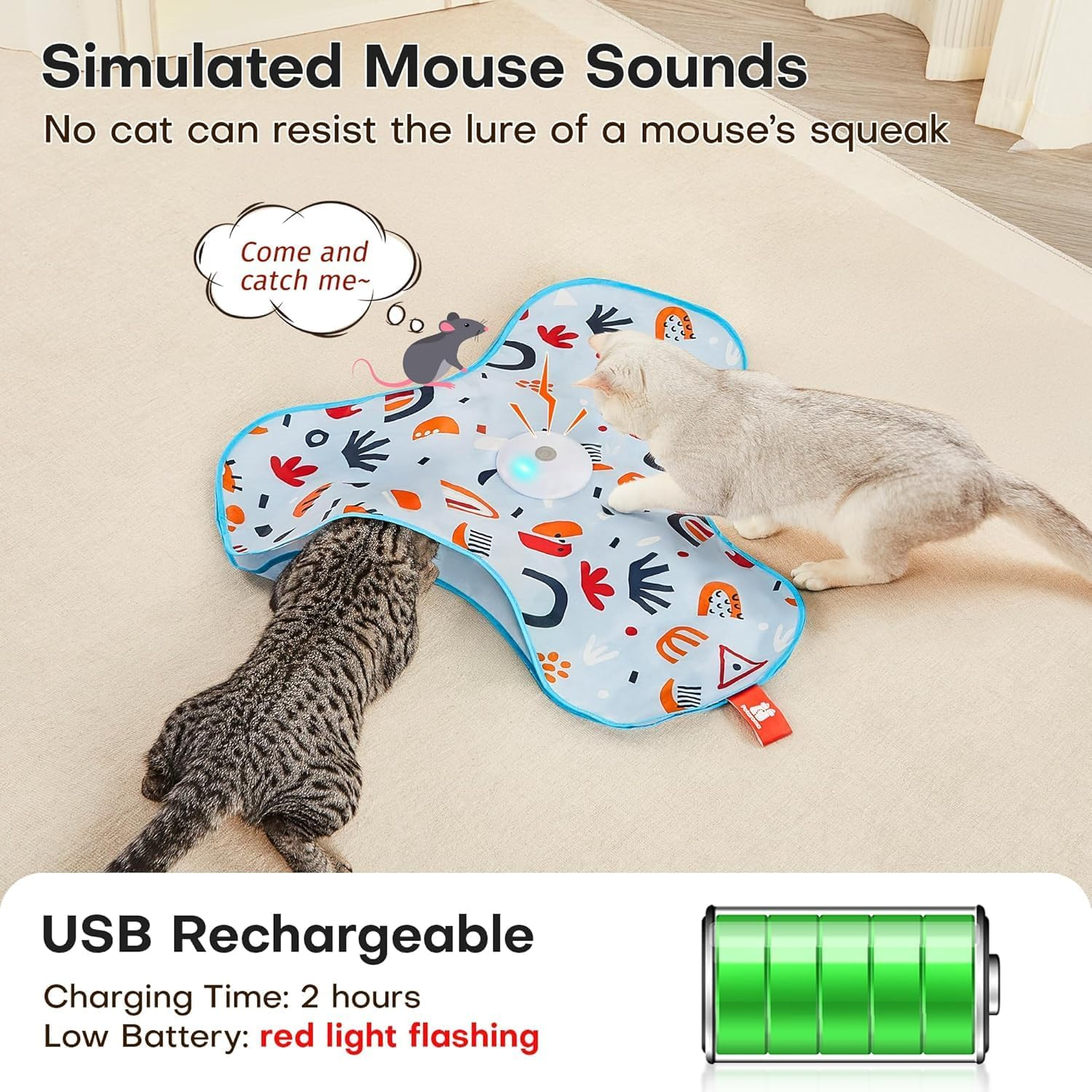 Nestcharm Interactive Cat Toy - Hide and Seek Feather Wand with Unpredictable Movement, Automatic Rechargeable Kitten Toy, Indoor Exercise Kicker for All Breeds, Floral Cover image number 5