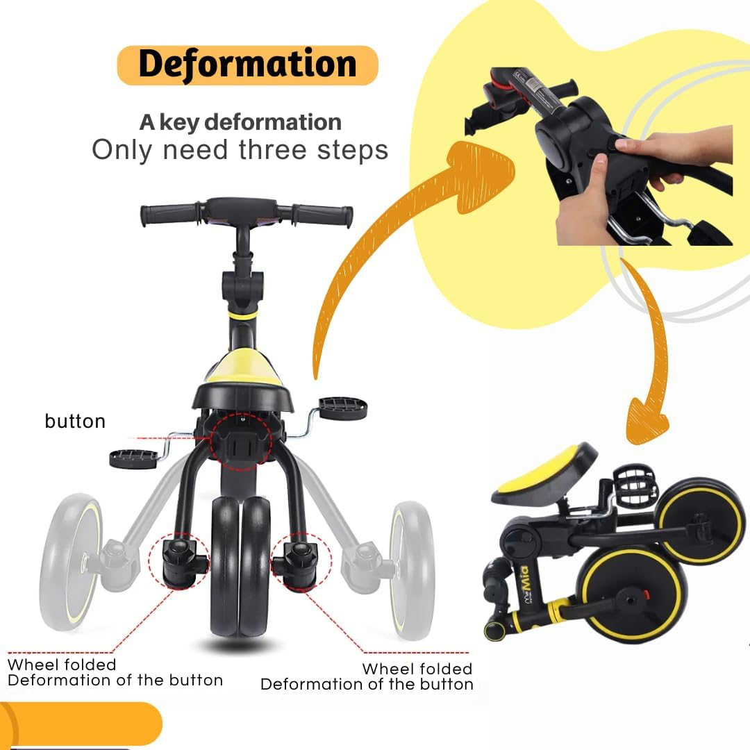 4 in 1 Toddler Bike with Parent Push Handle Balance Bike for 1 Year to 4 Years Old Kids| Toddler Tricycle | Gift & Toys for Boy & Girl, Lightweight, Portable & Foldable Push Bike, Removable Pedals image number 3