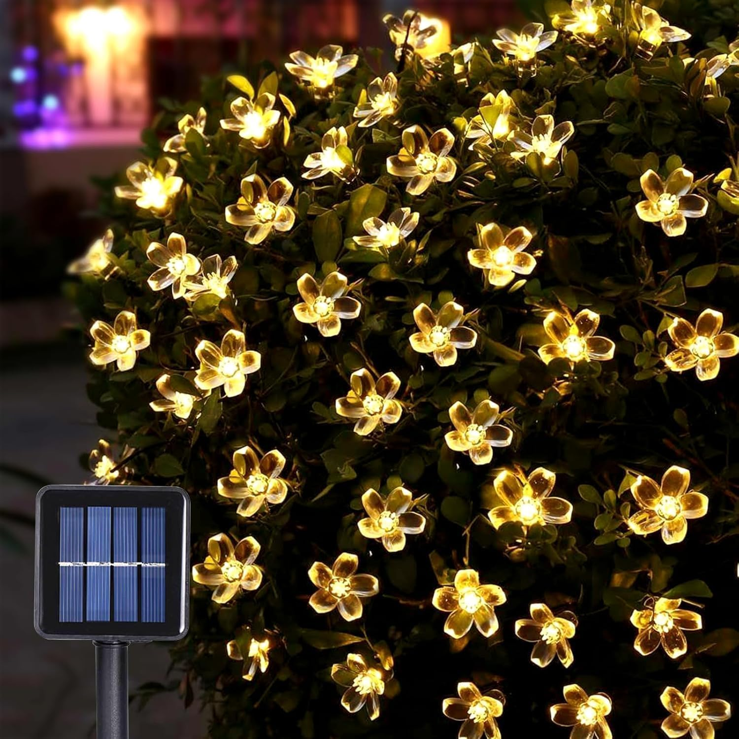 Solar Flower String Lights Outdoor, 12M/39Ft 100 LED Waterproof Cherry Blossom Fairy Lights, 8 Modes Sakura Flower Lights for Garden Christmas Party Decorations(Multi-Colour)