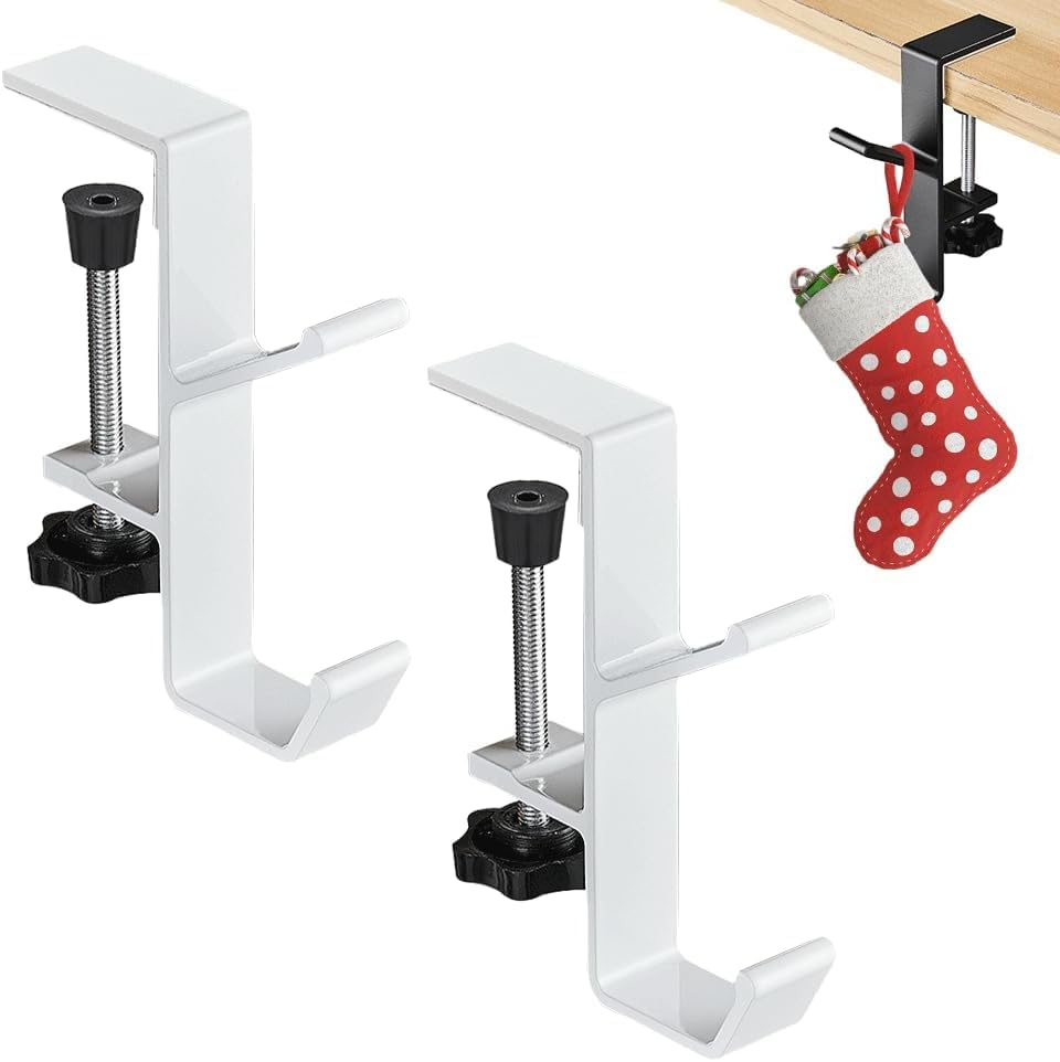 Fireplace Stocking and Garland Hanger, 2 in 1 Garland Stocking Hangers, Christmas Hooks Stocking Holders for Mantle Garland Hanger Mantle Hooks for Home Party Decoration (Black, 6Pcs)