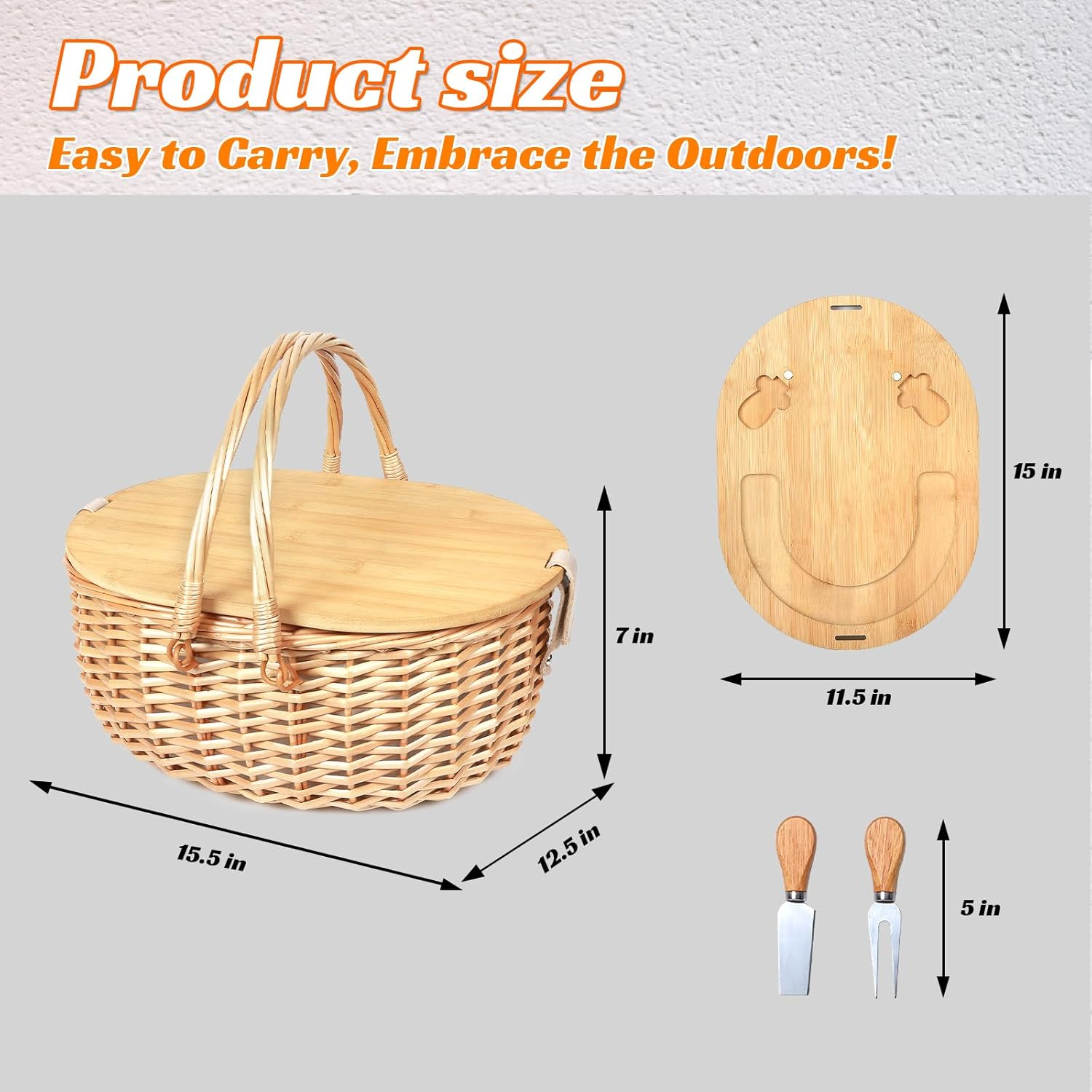 Hap Tim Wicker Picnic Basket Set with Charcuterie Boards for 2 - Unique Gifts Ideas for Couple, Engagement, Wedding, Bridal Shower, Family, Christmas, White Elephant Gifts for Adults(Y2408A-1)