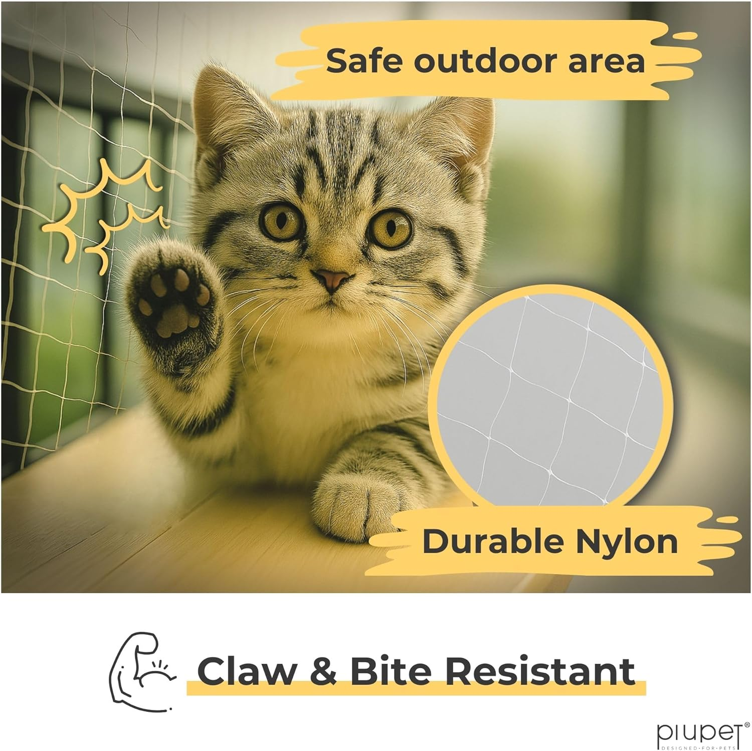 Piupet&reg; Cat Net Transparent I 4X3M I Including Fastening Set I Netting for Balcony and Window I Balcony Netting for Cats | Ideal for Catio Cat Outdoor Enclosures and Cat Window Guard image number 6