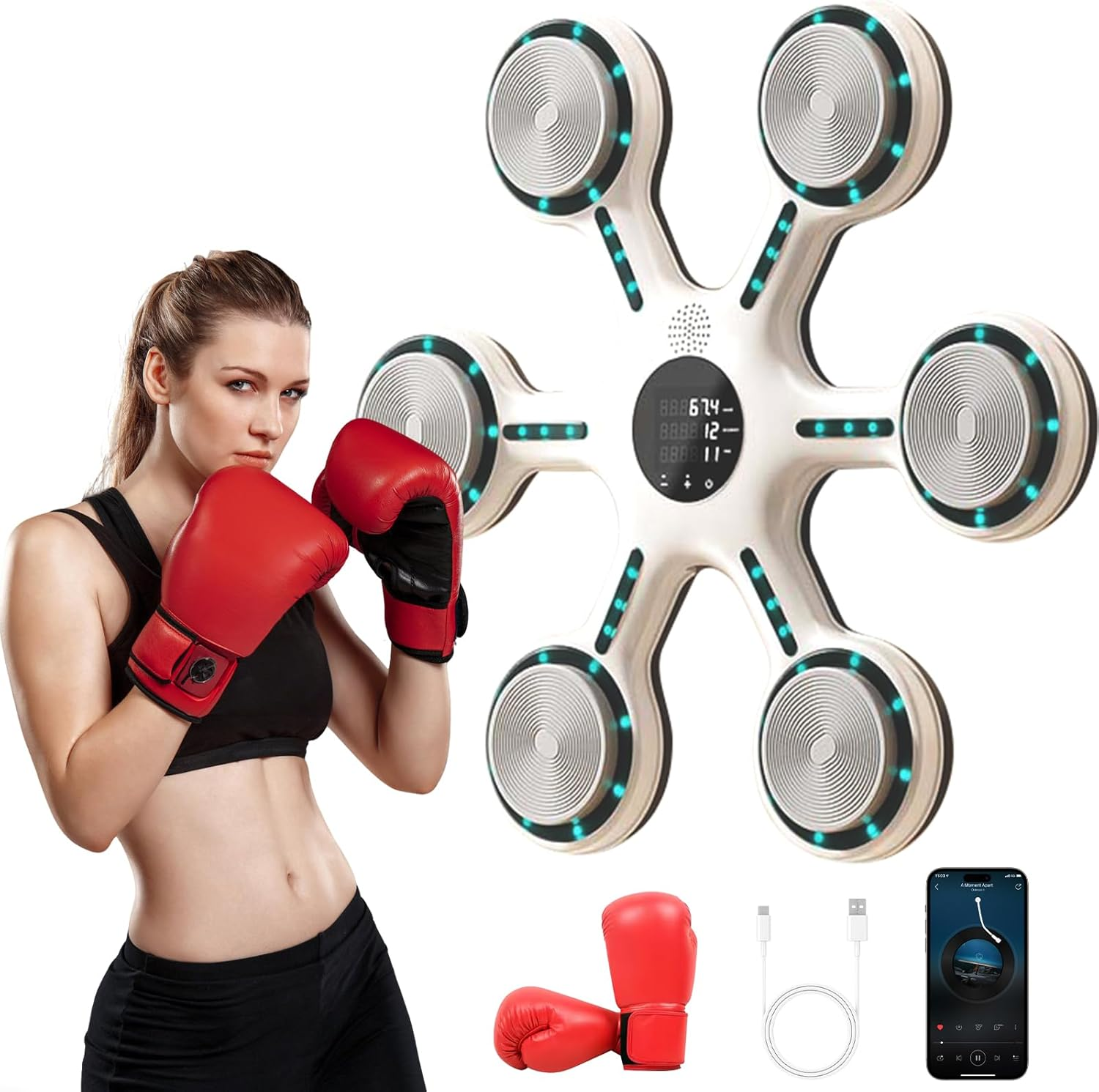2025 Upgrade Music Boxing Machine, Smart Music Boxing Machine with Bluetooth, Home Wall-Mounted Training Gear, Boxing Training Punching Equipment with Gloves, Fitness and Reflex image number 1