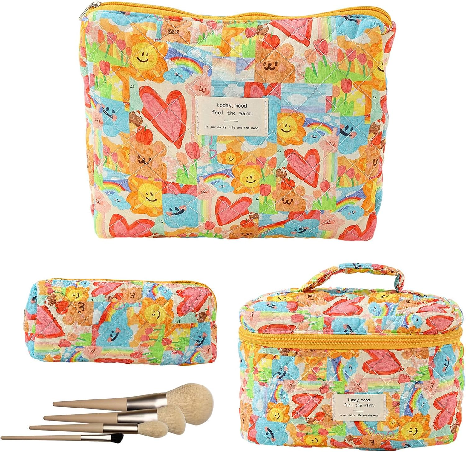 Flower Makeup Bag - 3 Quilted Cosmetic Pouches, Toiletry Tote, Travel Aesthetic Floral Pouch image number 2