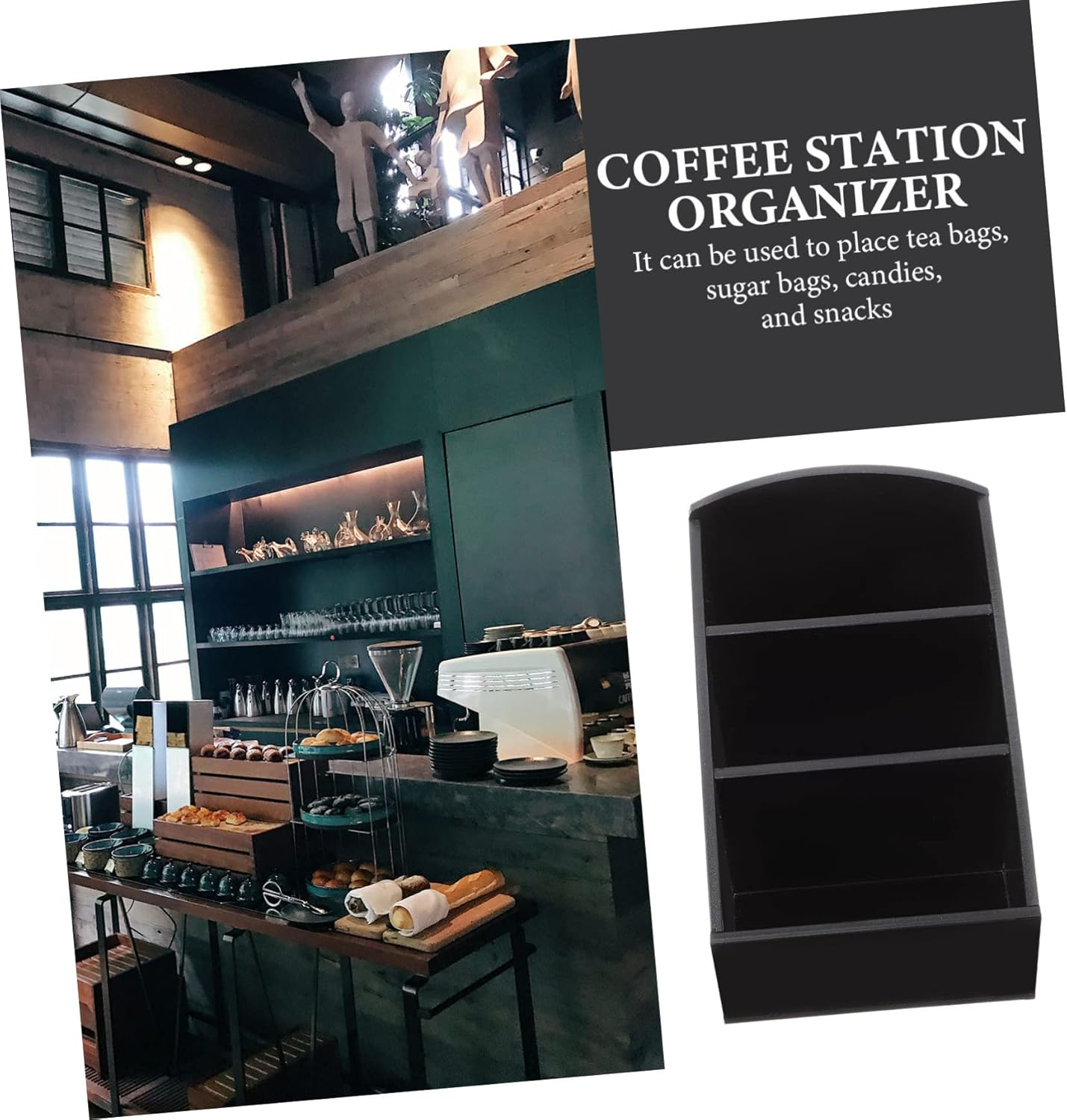 FELTECHELECTR 2Pcs Coffee Station Organizer Box Black Sugar Packet Holder Small Tea Bag Storage Container Desktop Coffee Bar Supplies Holder for Home and Caf&eacute; image number 5