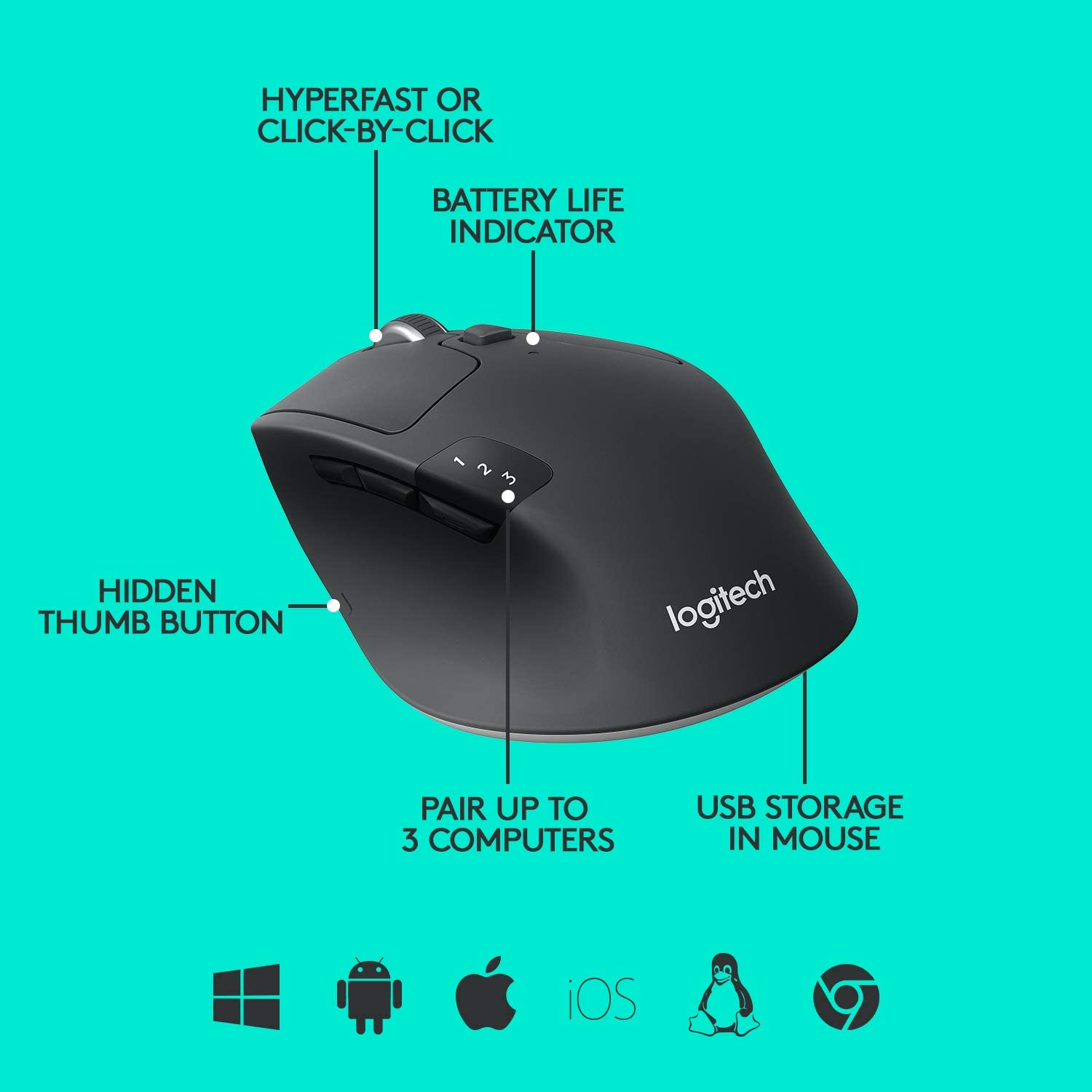 Logitech M720 Triathlon Wireless Mouse, Black