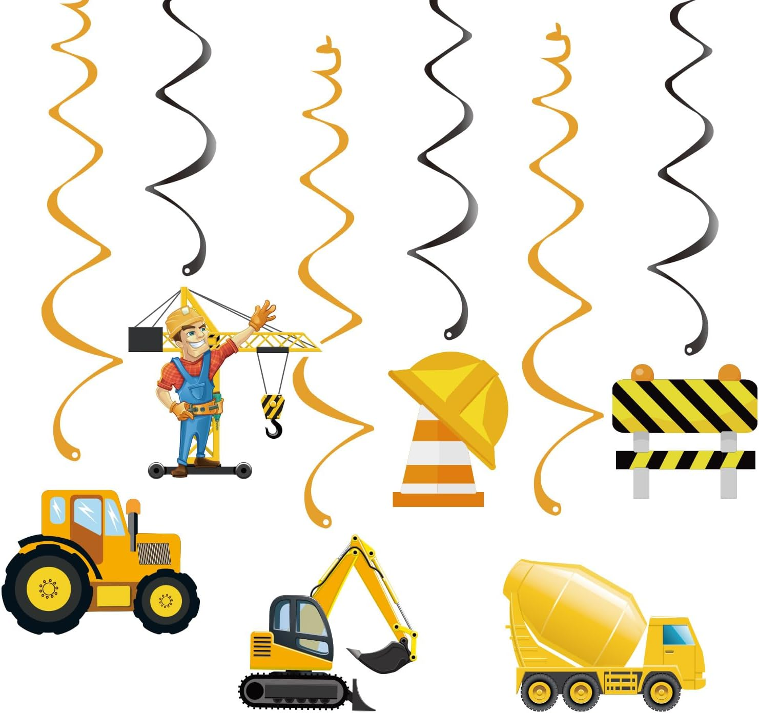 Construction Birthday Party Decorations Construction Happy Birthday Banner Vehicle Truck Cake Topper Hanging Swirls Ceiling Streamers Decor for Construction Birthday Party Supplies image number 4