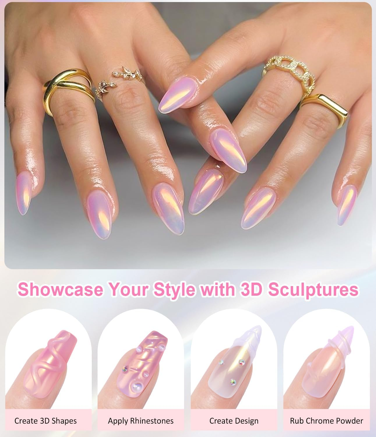 Pearl Chrome Nail Powder - LEDSUUEI Fairy Effect Chrome Nail Powder, White Chrome Powder Aurora Pigment Nail Powder Metallic Mirror Effect Nail Chrome Powder Crome Powder Nails DIY Salon