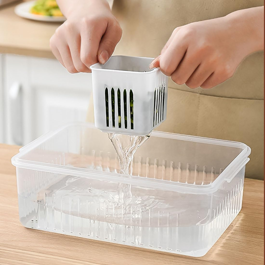 TXHFYKH Food Storage Containers with Lids Airtight, Kitchen and Pantry Organisation, Fresh Food Storage Containers, 6 Pcs Detachable Drain Basket Vegetables Sealed Keeper for Ginger Garlic Onion image number 5