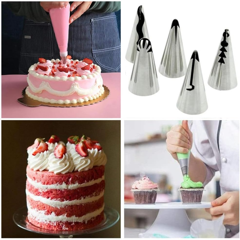 Piping Tips for Cake Decorating,Caasfooy 7 Pcscake Decorating Kit, Stainless Steel Ruffle Piping Tips, Frosting Tools for Baking DIY Kitchen Tools Pastry Bag Set image number 1